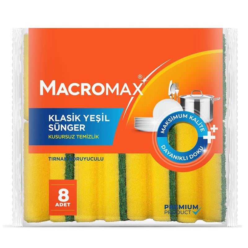 MACROMAXMacro Max Yeşil Oluklu Sünger 8 li
