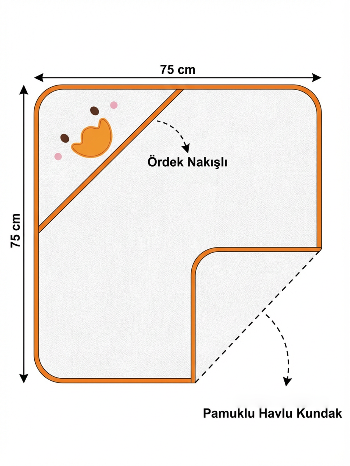 Baby Class %100 Pamuk Ördek Nakışlı Bebek Havlu Kundak 75x75 cm Duck Ekru