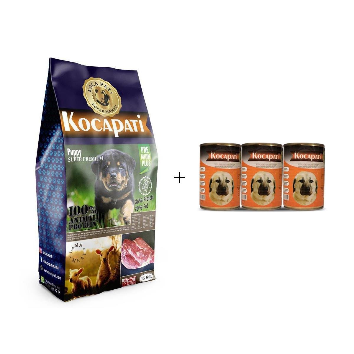 Kocapati Premium Plus Kuzulu Yavru Köpek Maması 15 kg + 3 Konserve Mama