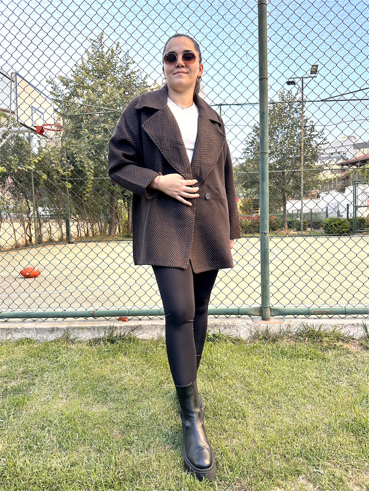 Balık Sırtı Astarlı Oversize Kaşe Kaban Acı Kahverengi