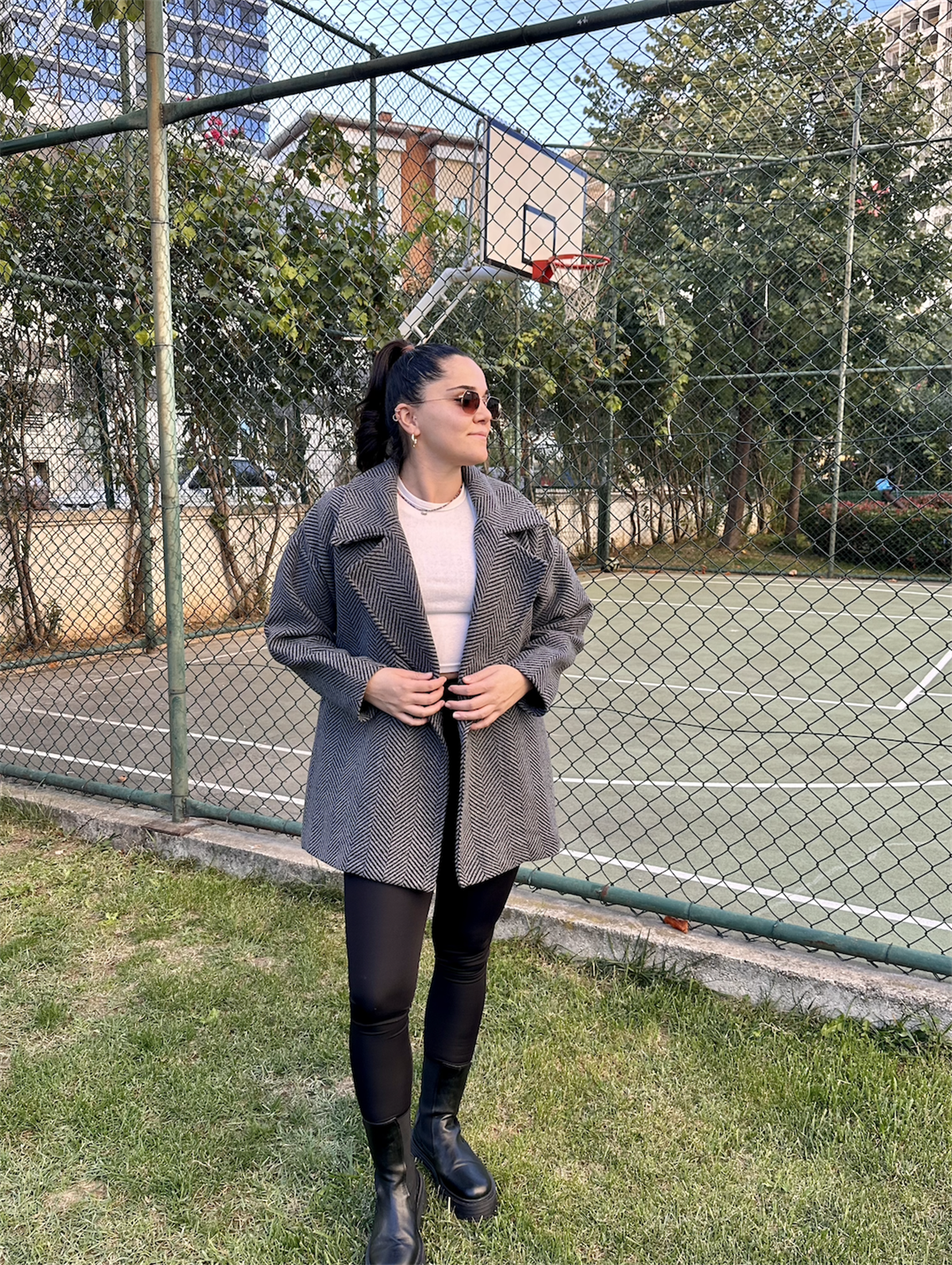 Balık Sırtı Astarlı Oversize Kaşe Kaban Antrasit
