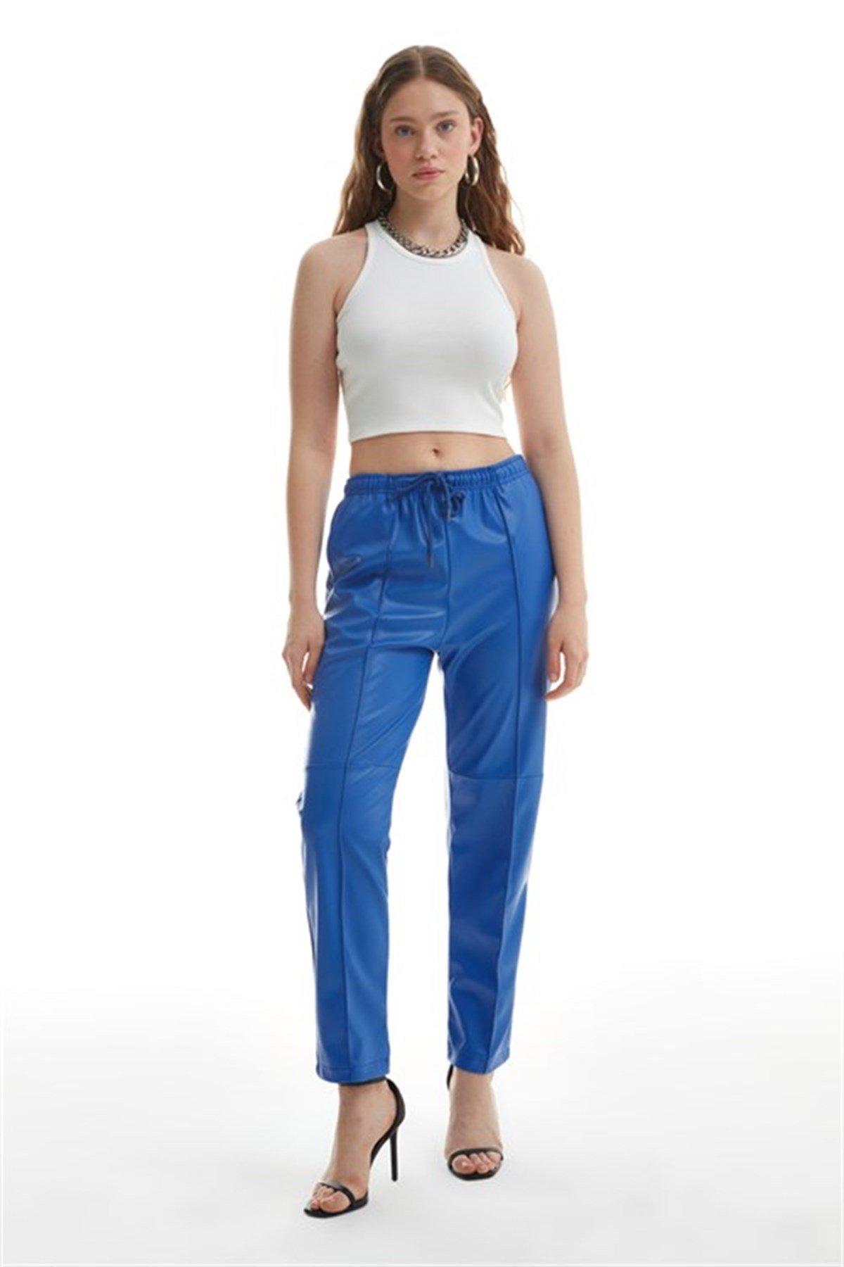 Halter Yaka Crop Bluz Ekru