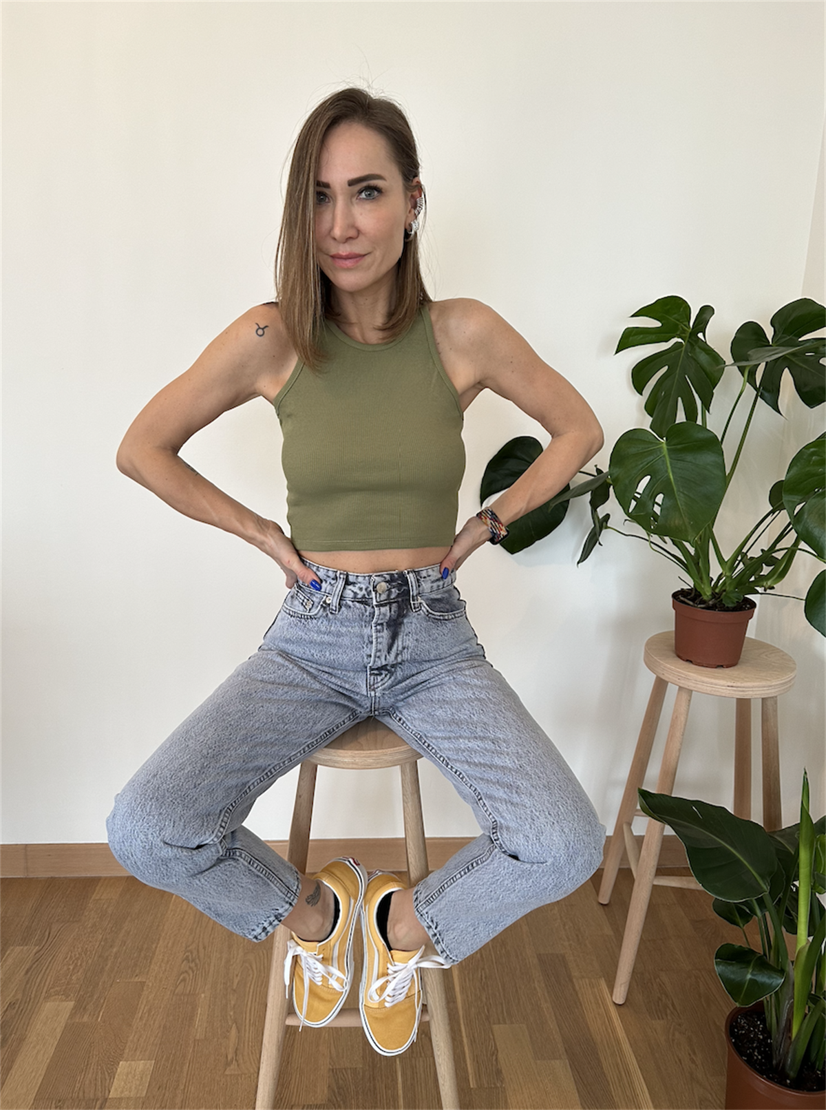 Halter Yaka Crop Bluz Haki