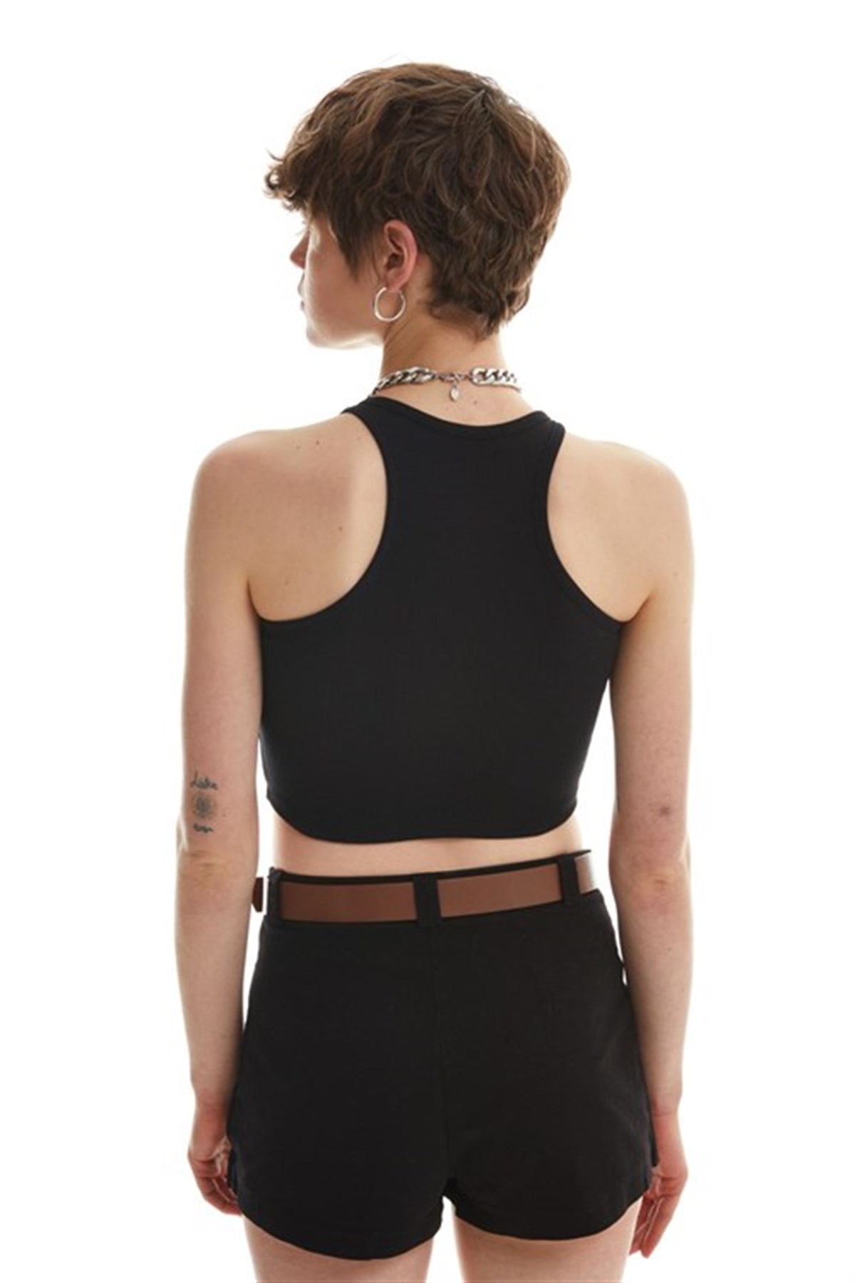 Halter Yaka Crop Bluz Siyah