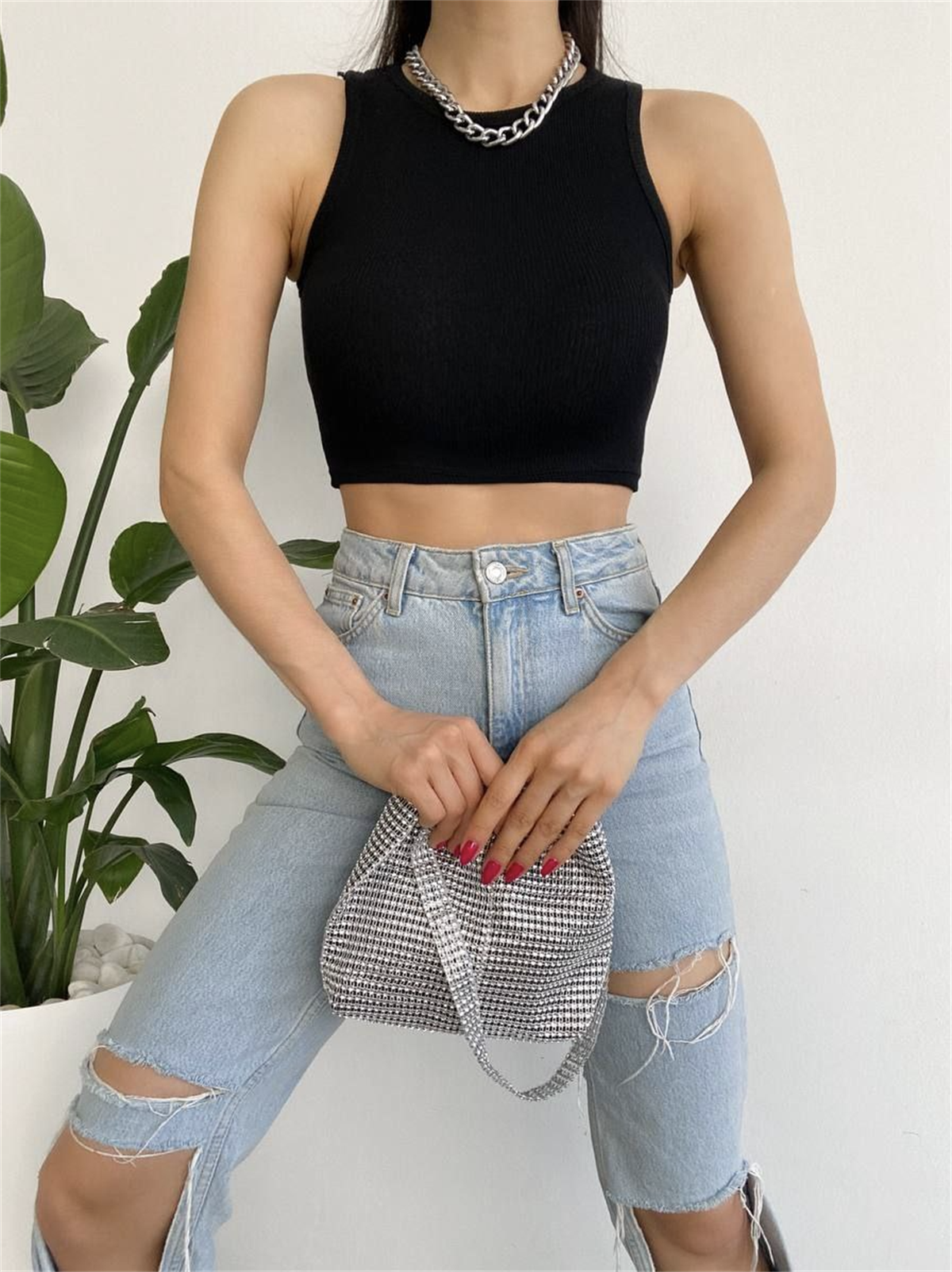 Halter Yaka Crop Top Bluz