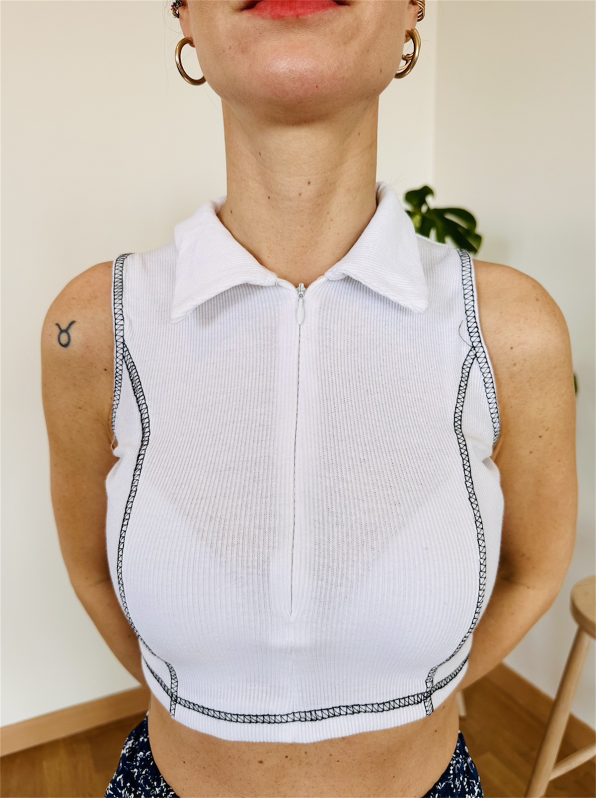Polo Yaka Crop Bluz 