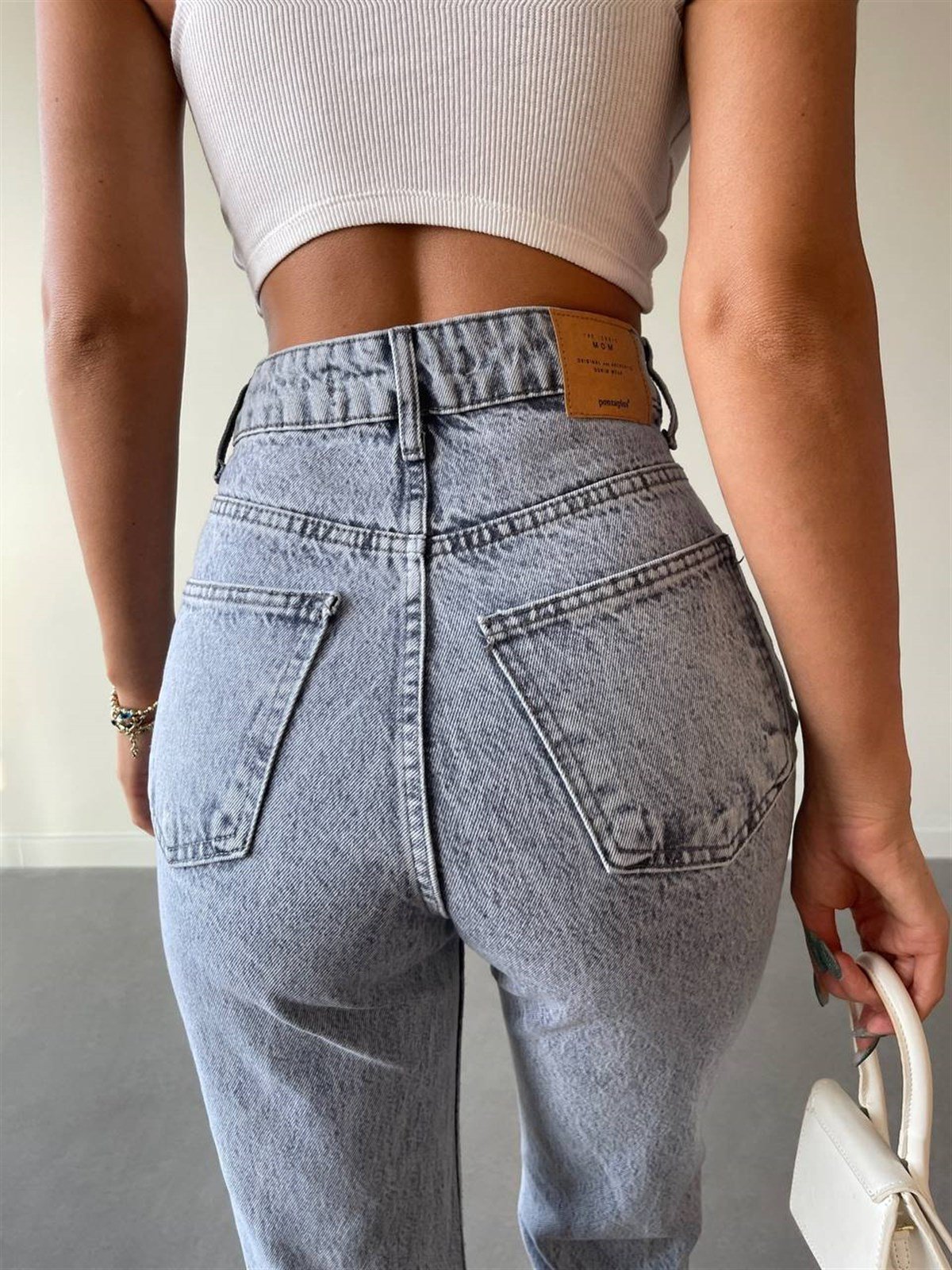 Yüksek Bel Likralı Mom Jeans