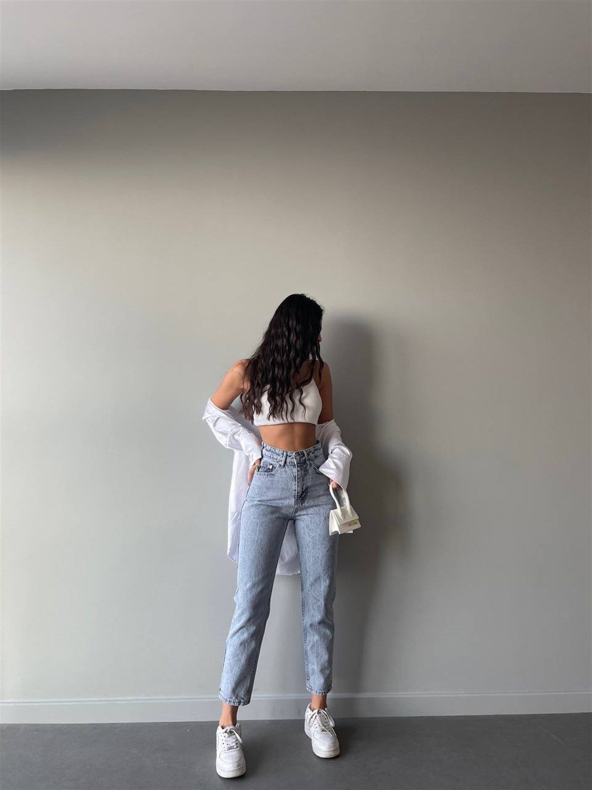 Yüksek Bel Likralı Mom Jeans