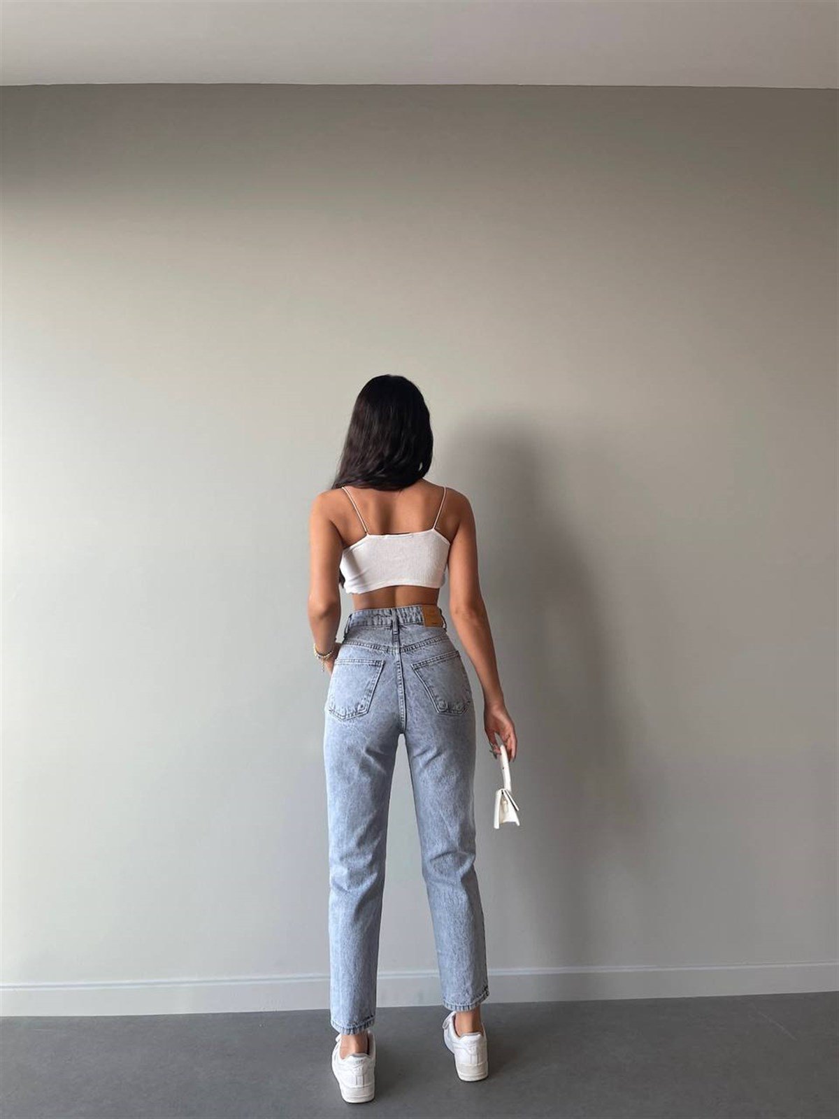 Yüksek Bel Likralı Mom Jeans