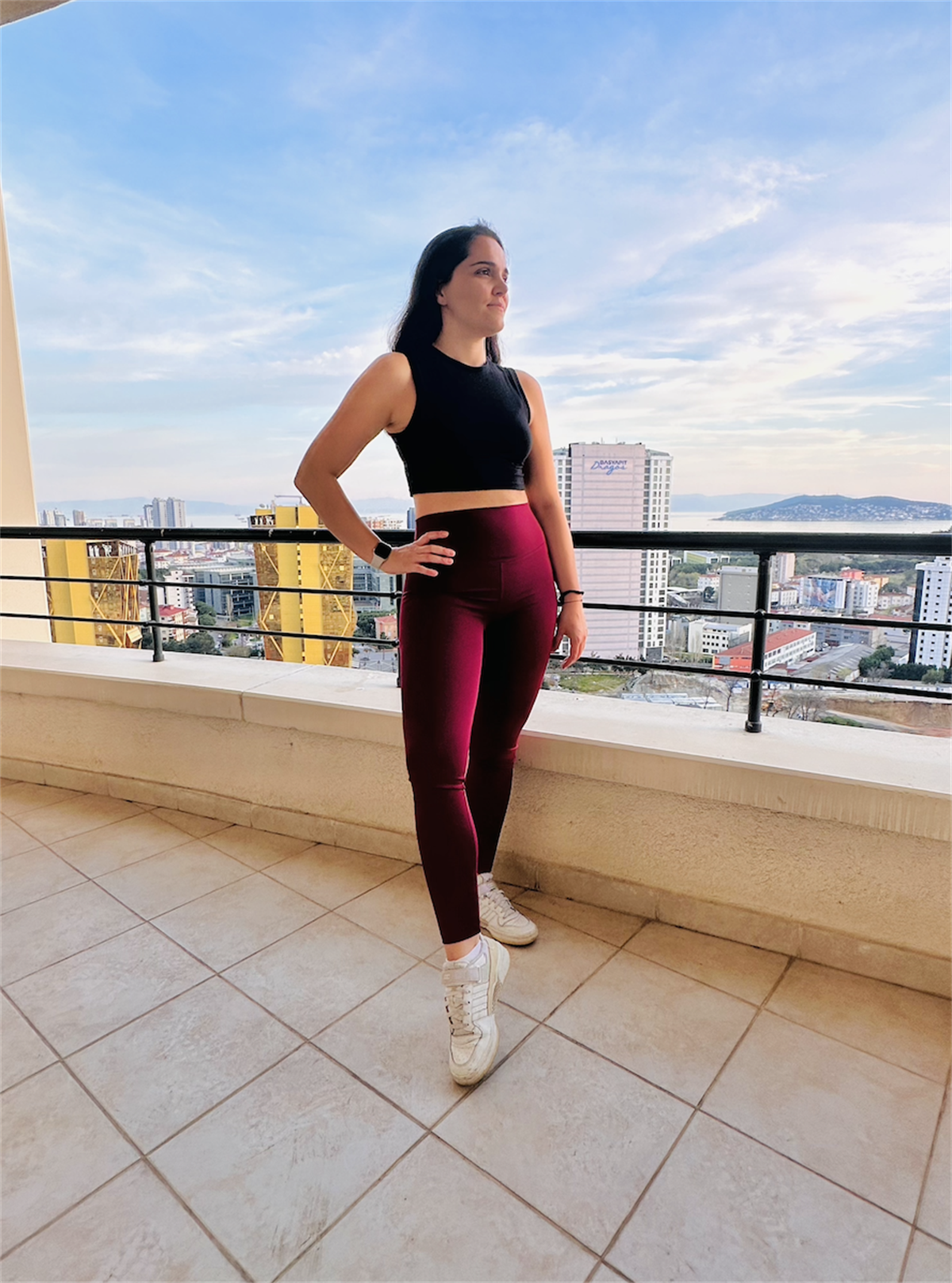 Yüksek Bel Toparlayıcı Spor Tayt Bordo