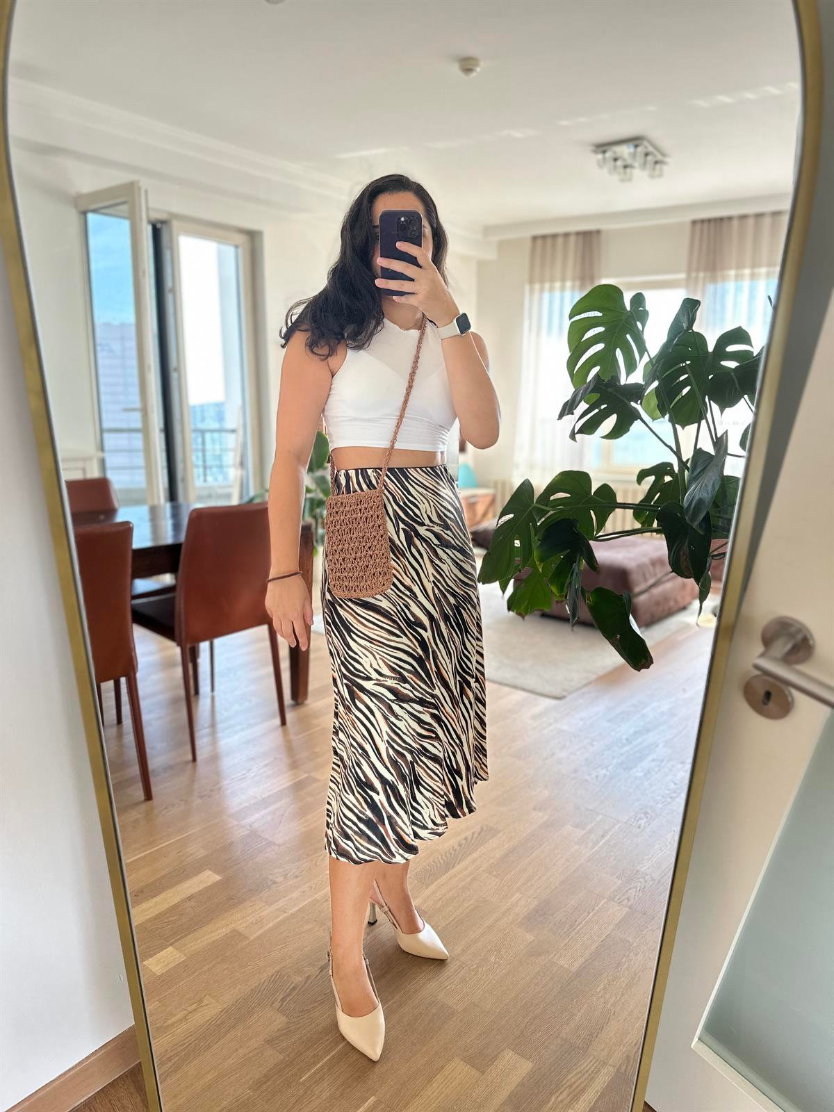 Zebra Desen Saten Etek
