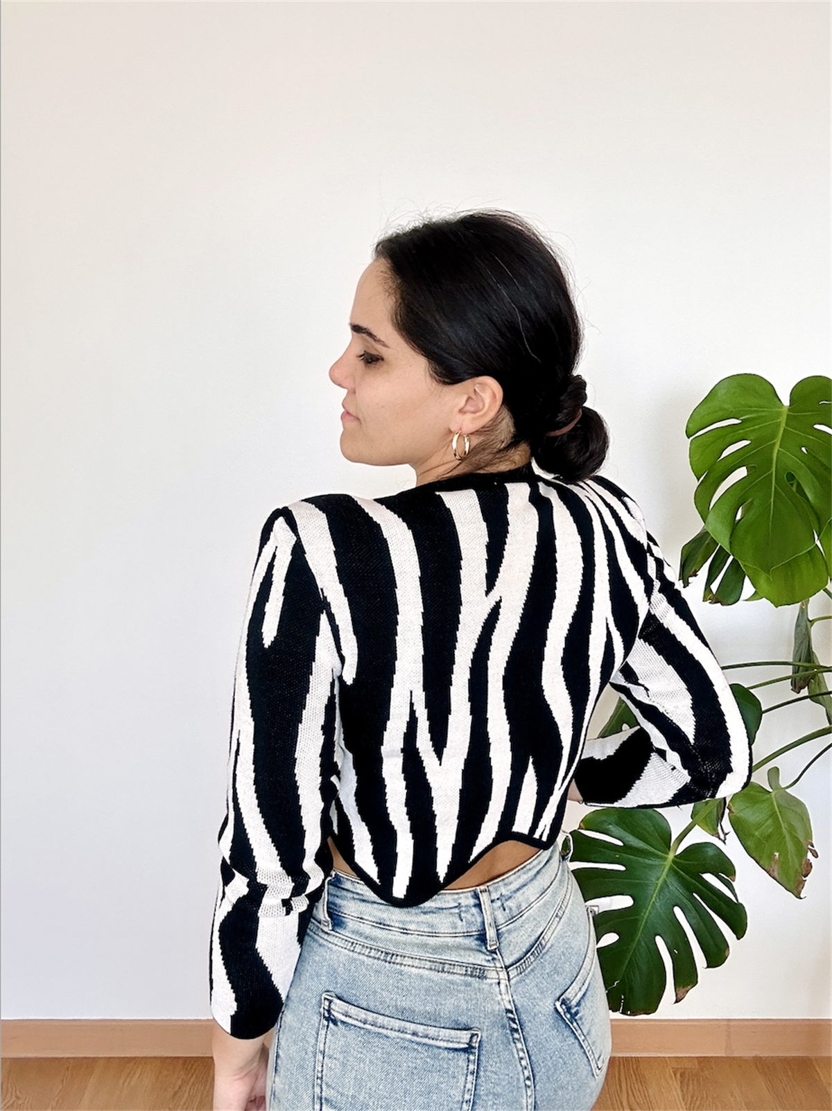 Zebra Desen Vatkalı Kısa Hırka Siyah-Beyaz