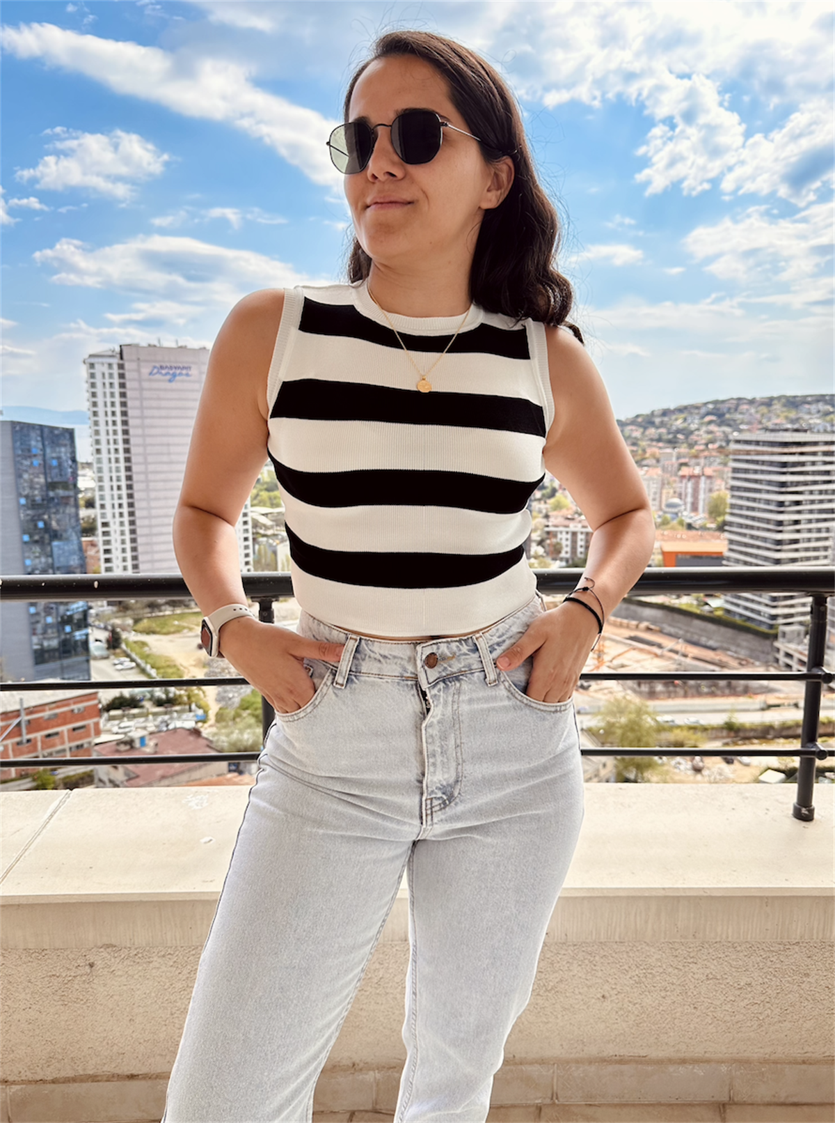 Zra Marka Model Çizgili Triko Bluz Siyah