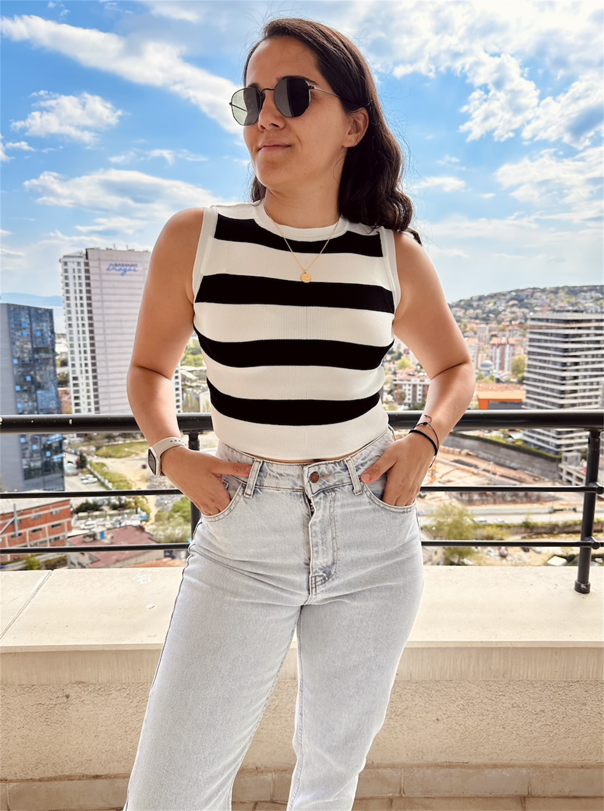 Zra Marka Model Çizgili Triko Bluz Siyah