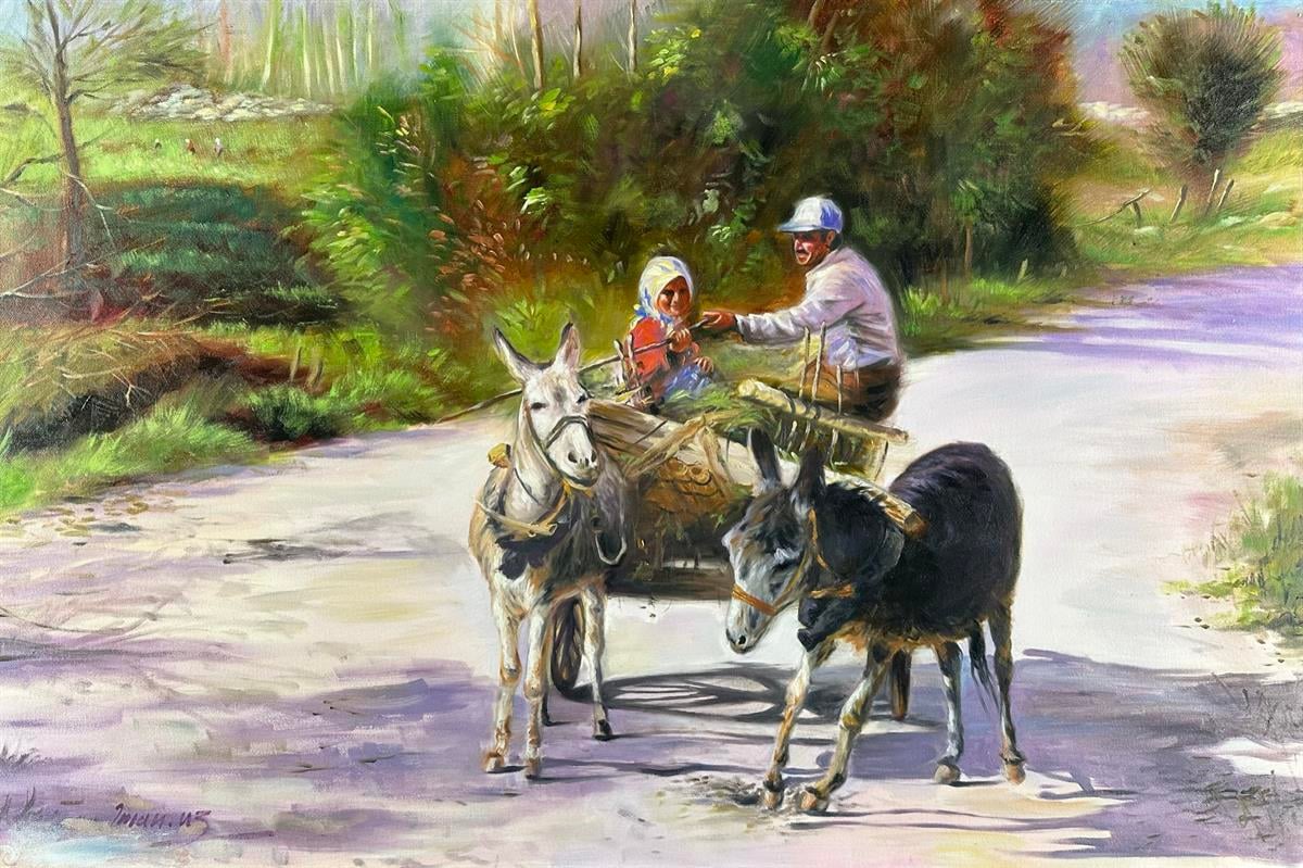 Anadolu temalı tablolarAt Arabası Üzerinde Yağlı Boya Tablo - 18040072