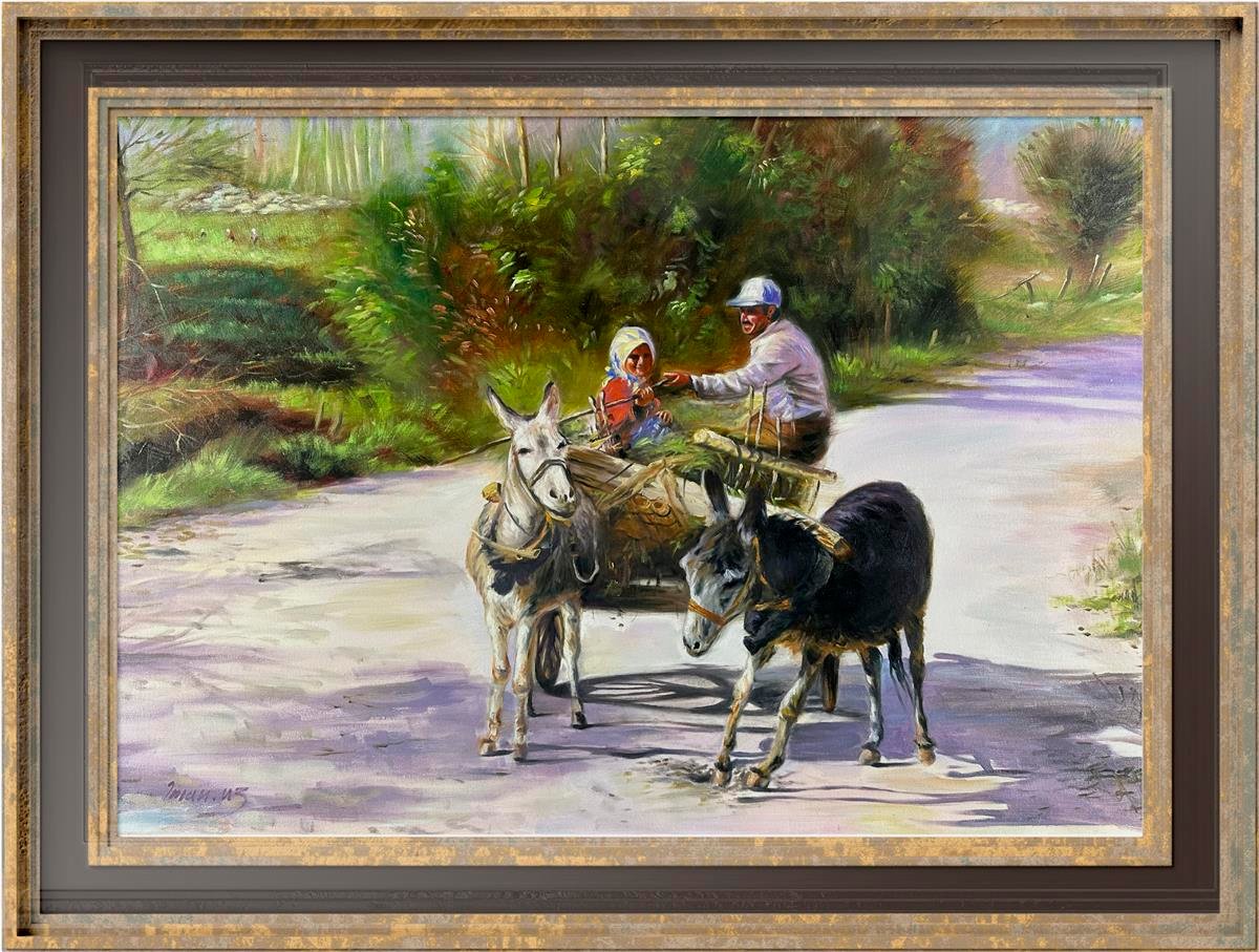 Anadolu temalı tablolarAt Arabası Üzerinde Yağlı Boya Tablo - 18040072