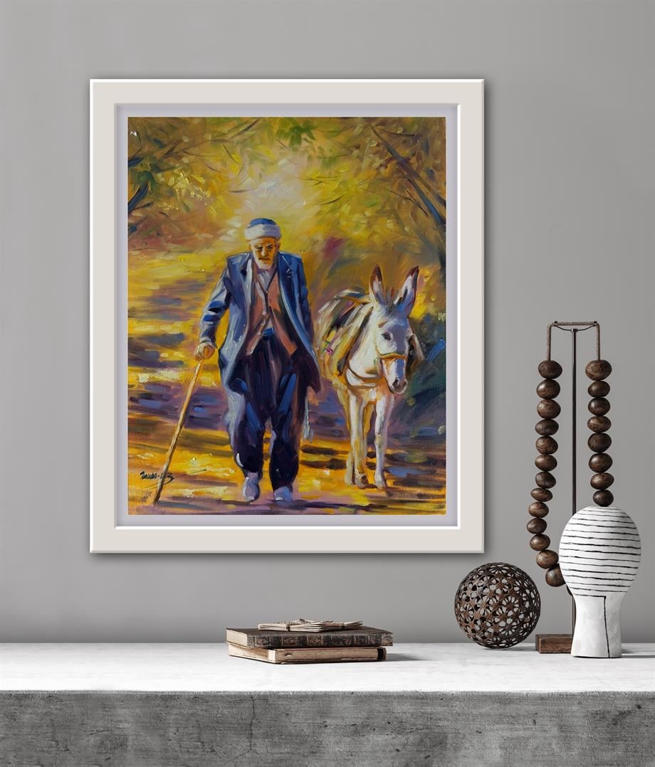 Anadolu temalı tablolarYaşlı Adam Ve Eşek Yağlı Boya Tablo