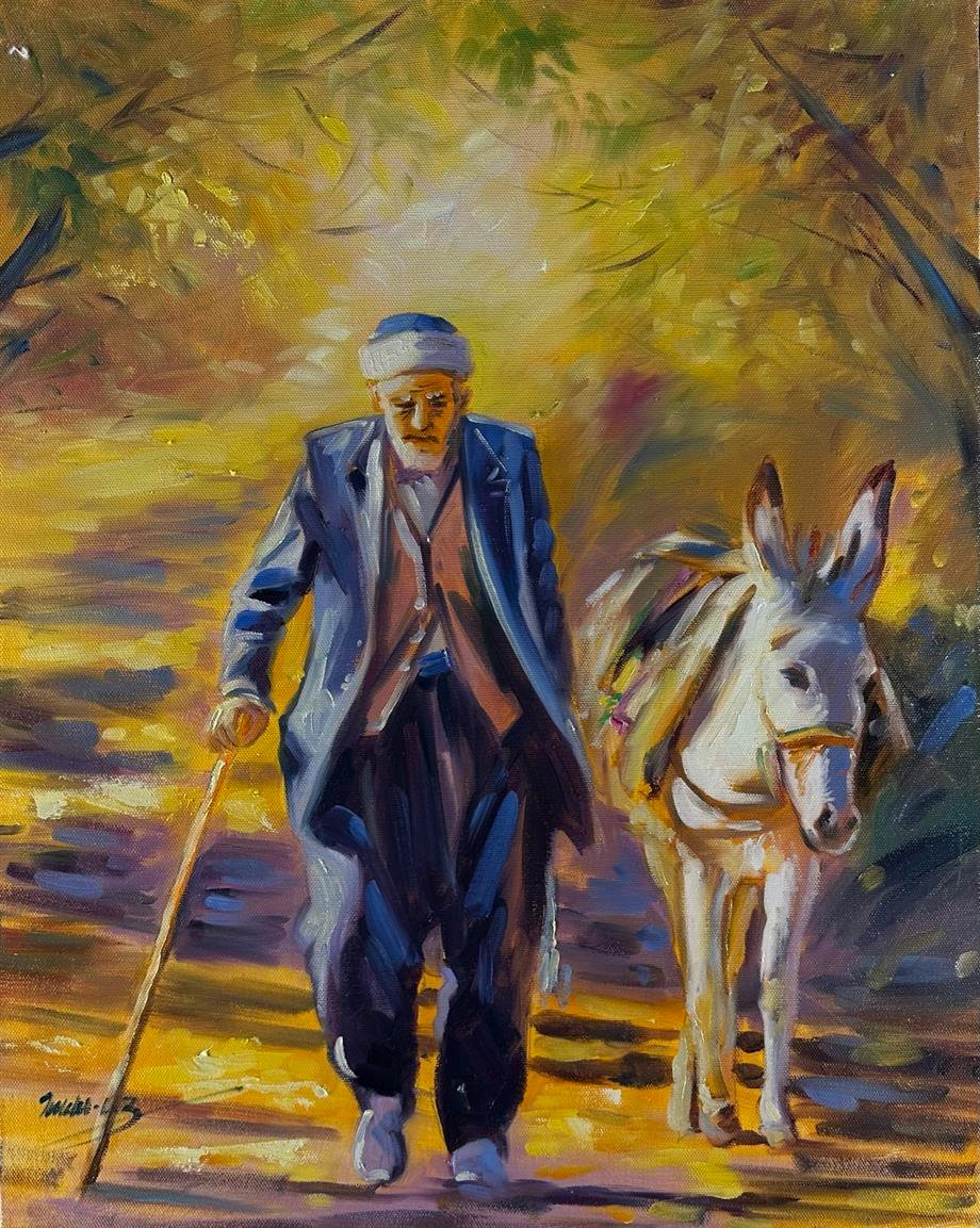 Anadolu temalı tablolarYaşlı Adam Ve Eşek Yağlı Boya Tablo
