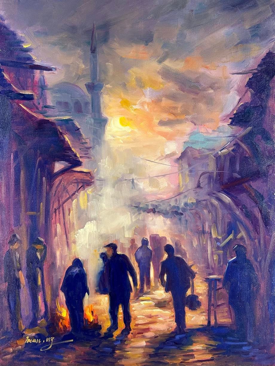İstanbul temalı tablolarPuslu İstanbul Sokağı Yağlı Boya Tablo