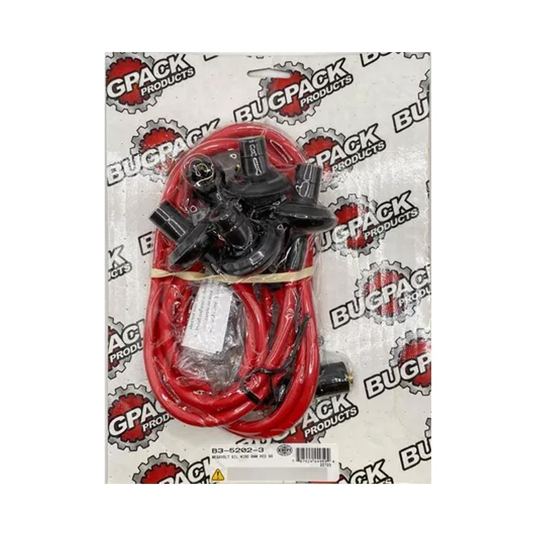 Ignation Cable Wire Set Red Spark Plug Cable Set Red 90 Degree B3-5202-3 and parts for VW - Volkswagen Beetle, Karmann Ghia, T1 Bus and T2 Minivan