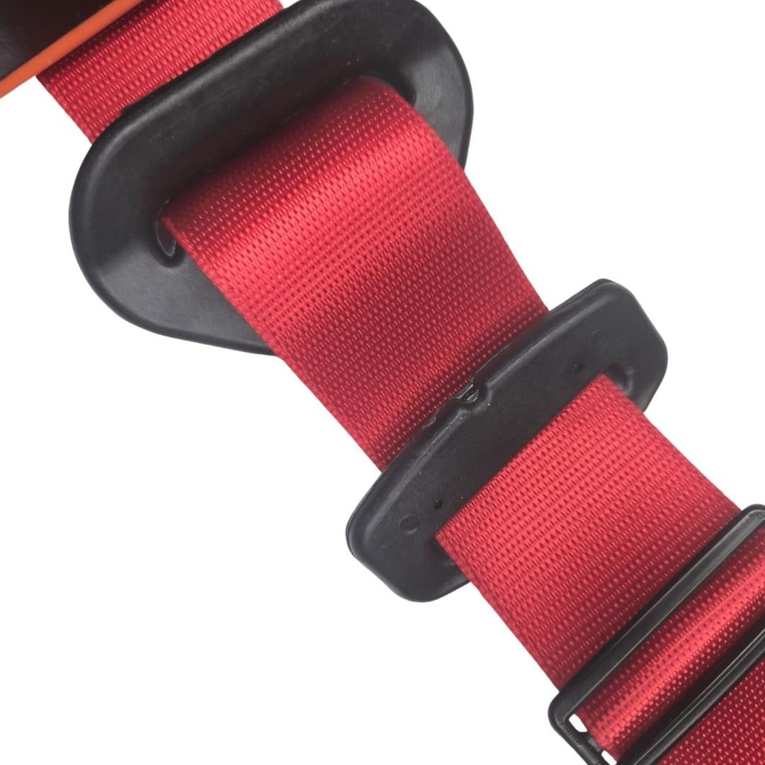 Front Seat Belt 3 Point Inertia with Chrome Buckle and Red Webbing