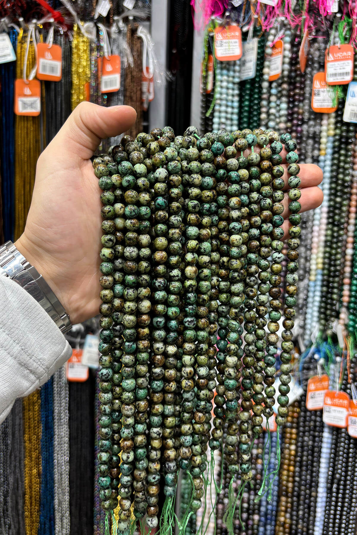 Afrika Turkuaz Taşı Küre Kesim Parlak 8mm Doğal Taş Dizi [B]