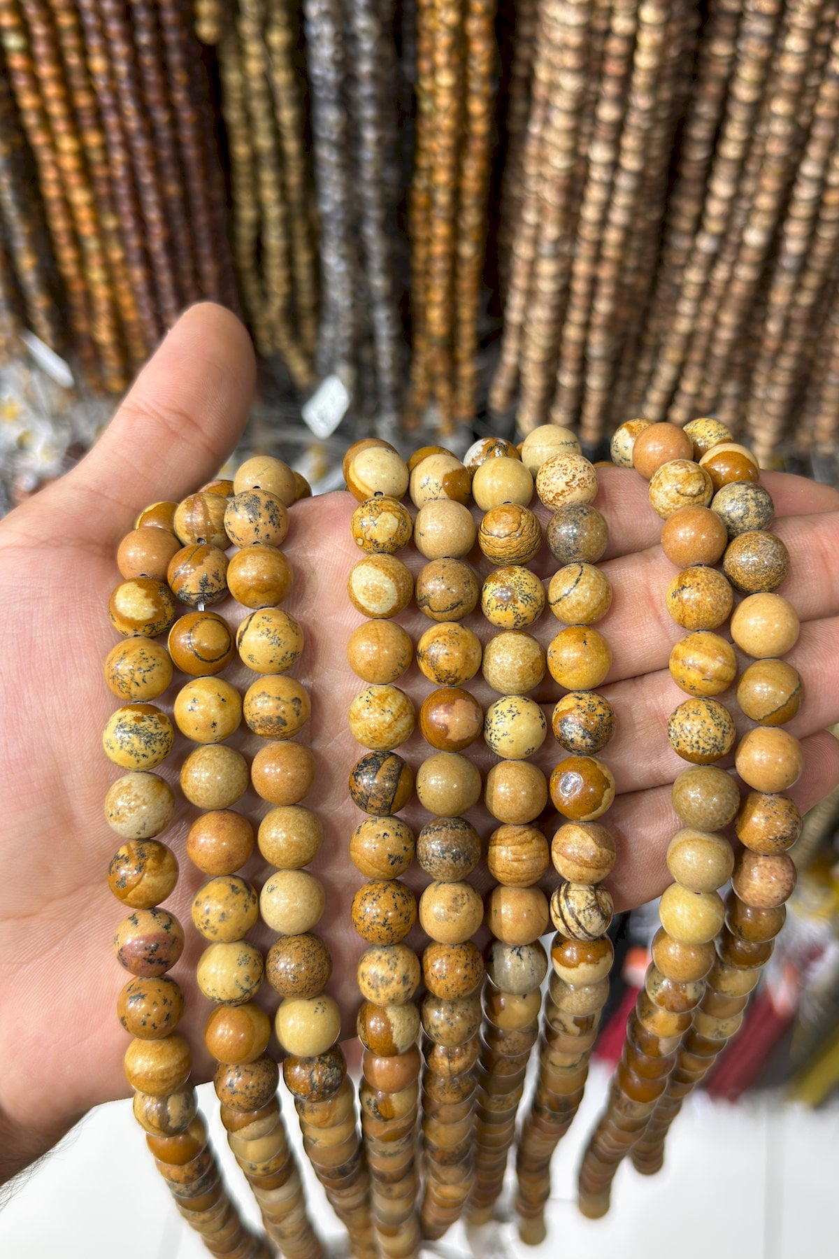 Tree Jasper Natural Stone Shiny Globe Cut 10mm String Of Beads