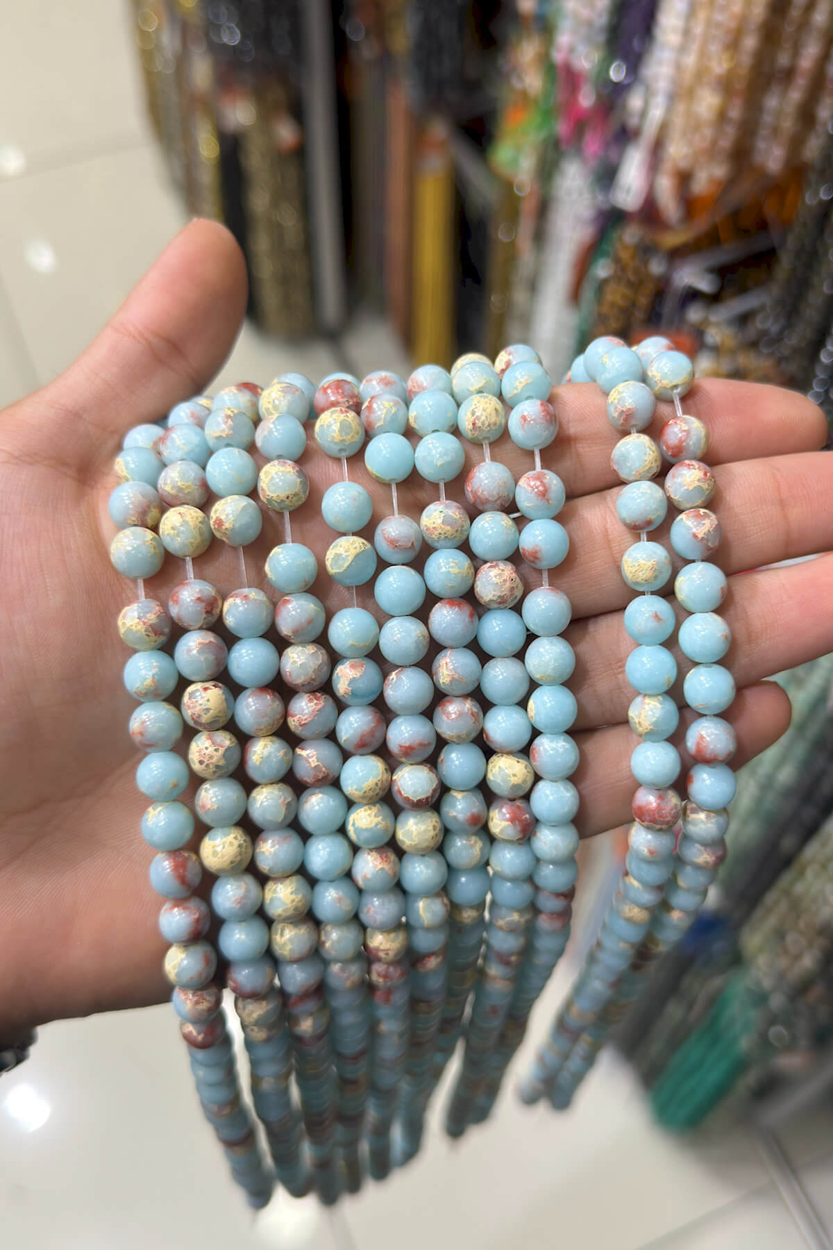 Agalmatolite Taşı Küre Kesim Parlak Açık Mavi 8mm Doğal Taş Dizi