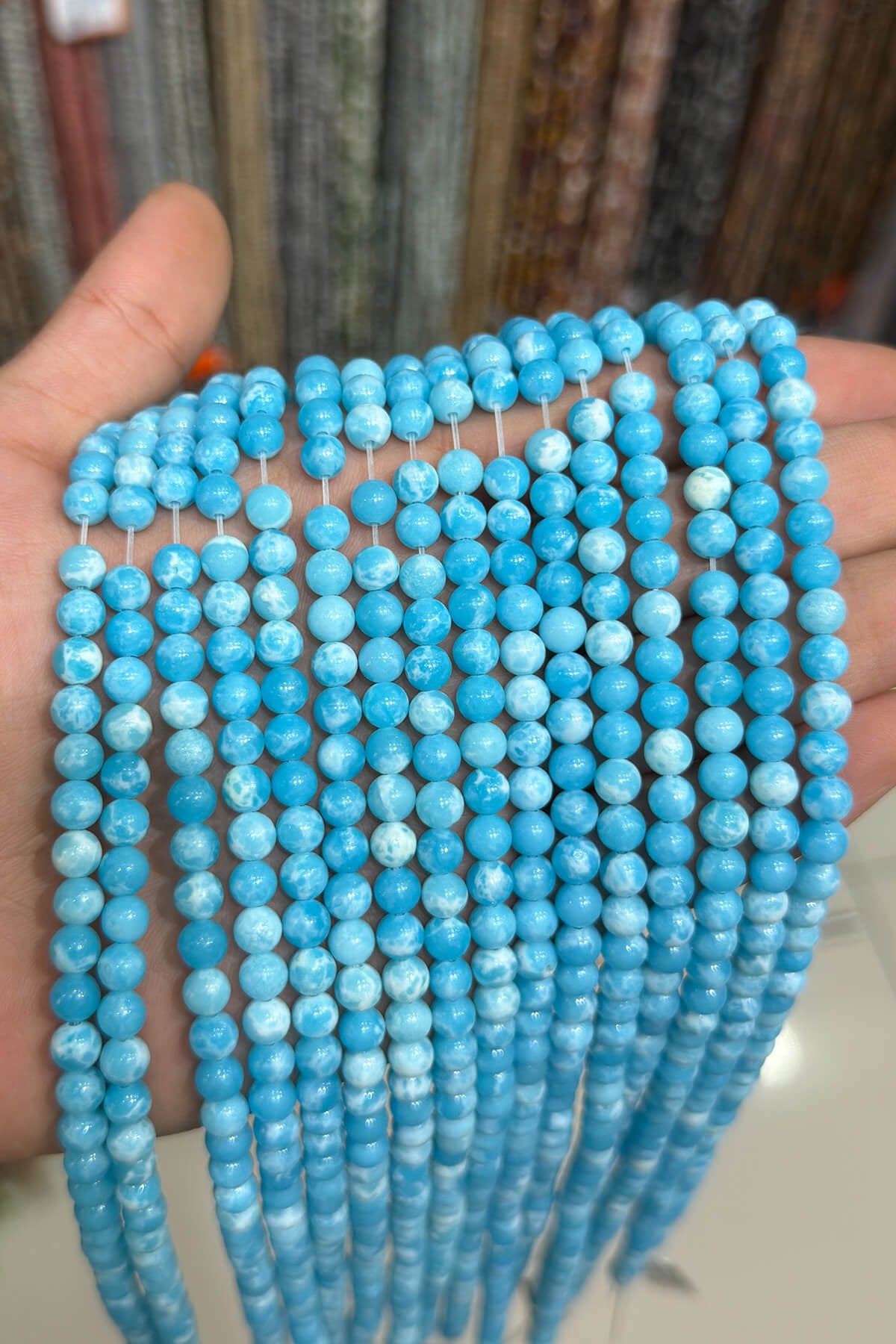 Agalmatolite Natural Stone Shiny Blue Globe Cut 6mm String Of Beads