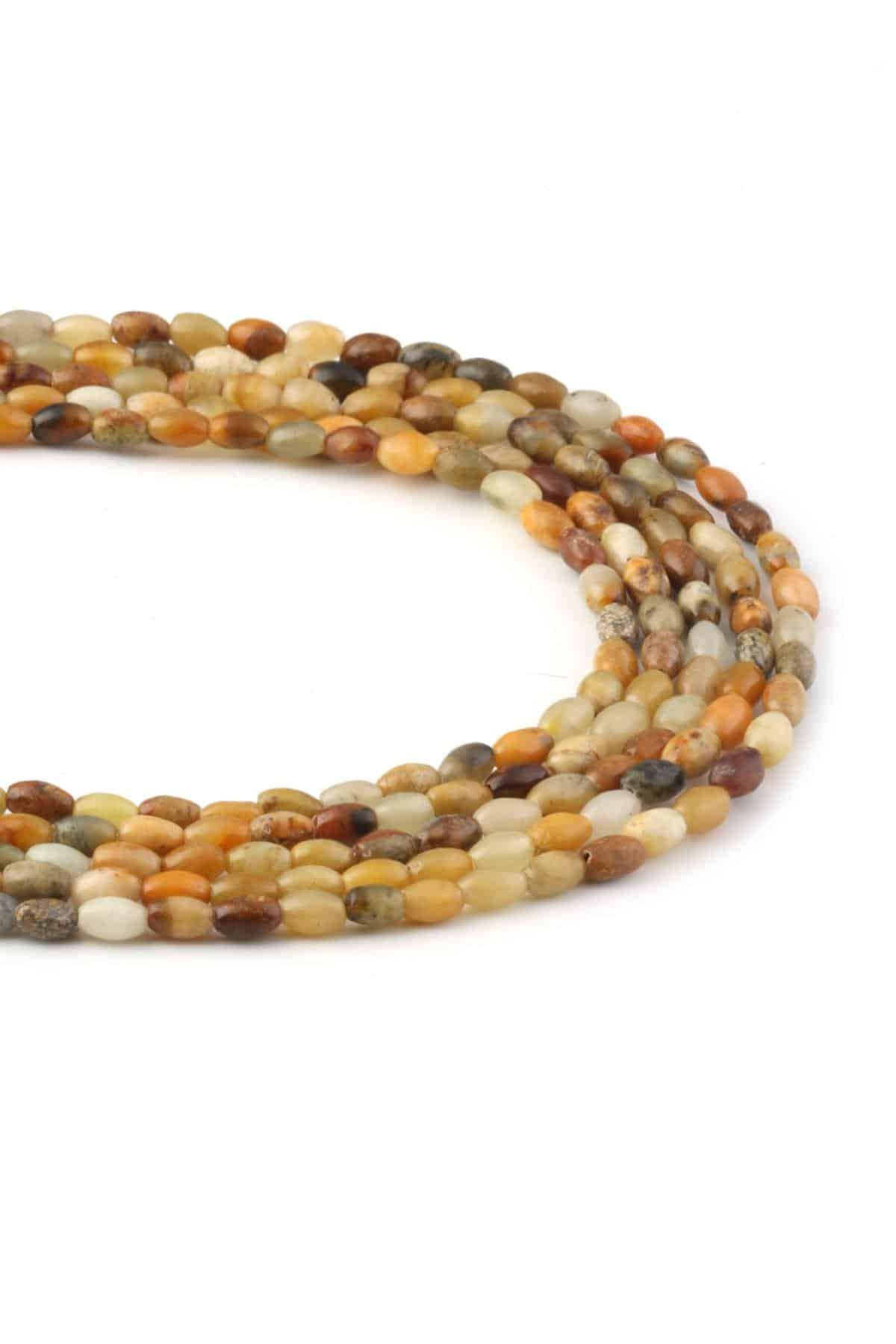 Agate Natural Stone Barley Cut 4x6mm String Of Beads