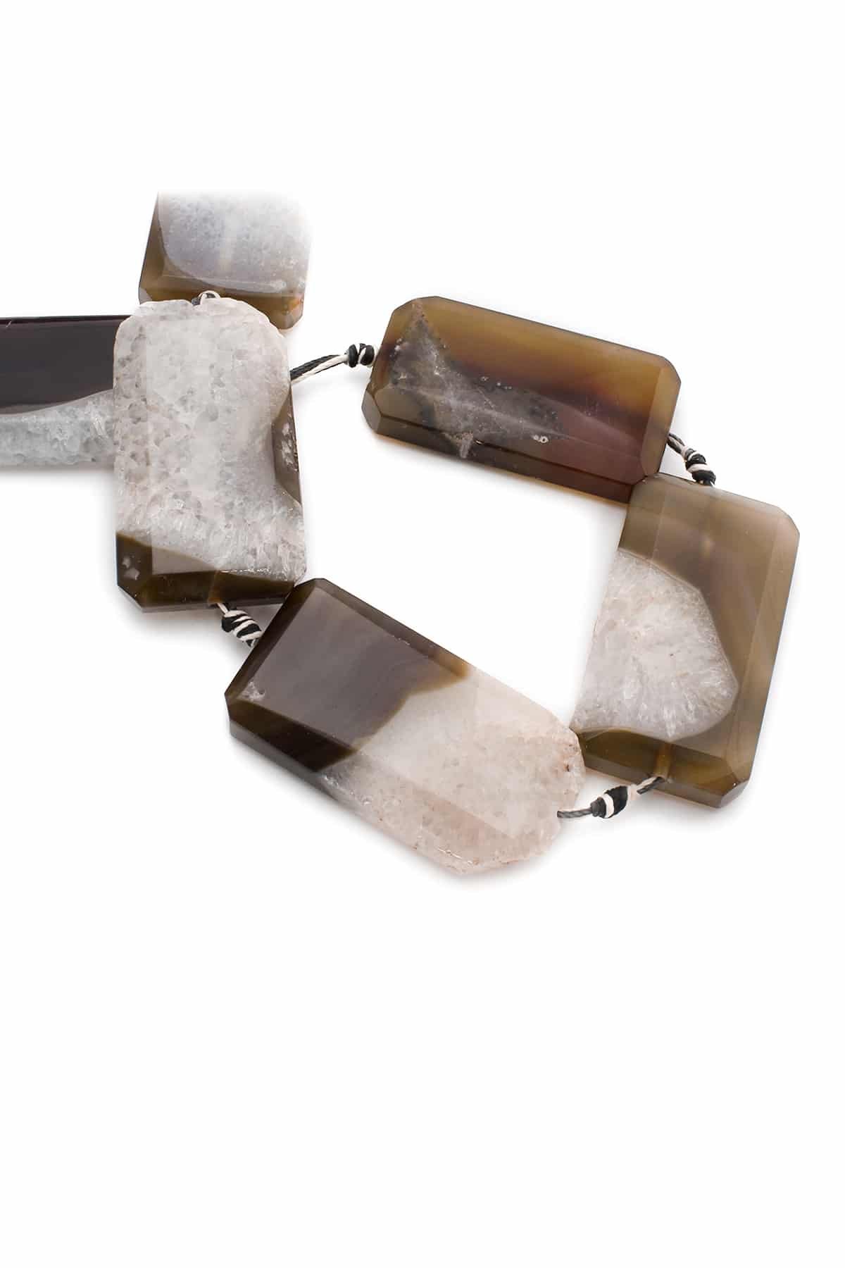 Agate Natural Stone Rectangular Cut 30x55mm String Of Beads