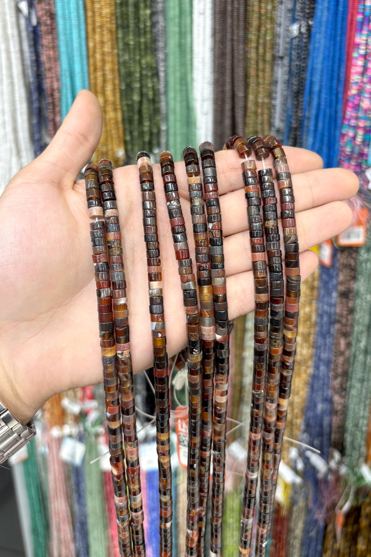 Akik Doğal Taş Kahverengi Rondela Kesim 3x6mm Dizi