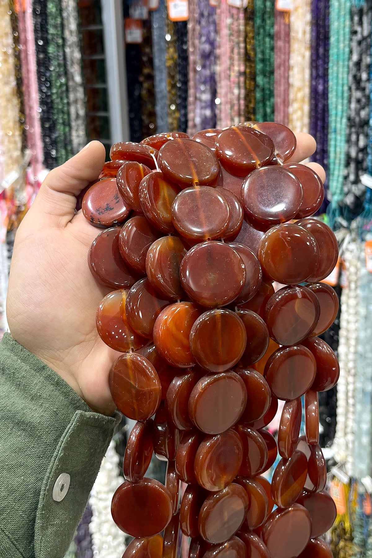 Akik Doğal Taş Kırmızı Yassı Daire Kesim 25mm Dizi
