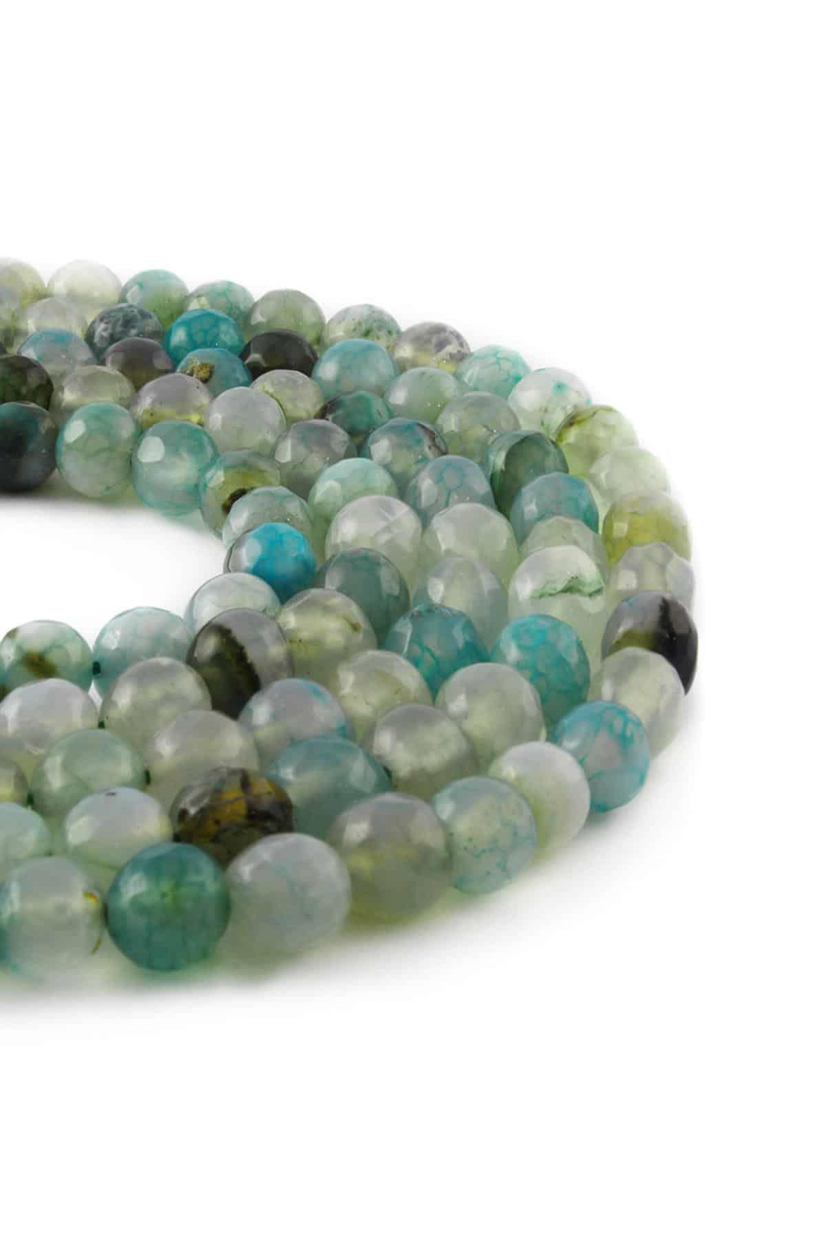 Agate Natural Stone Globe Facet Cut 8mm String Of Beads