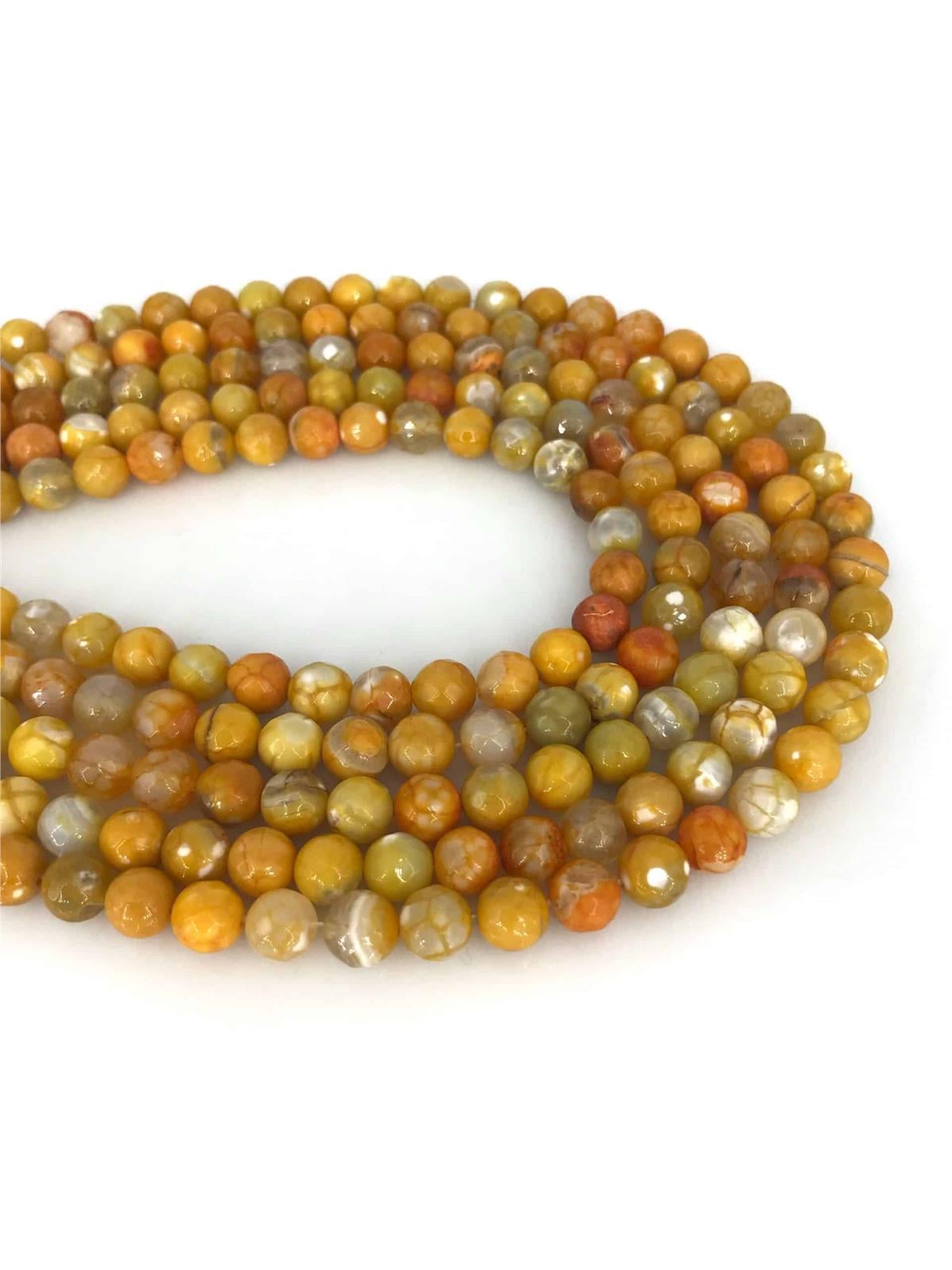 Agate Natural Stone Globe Matte Facet Cut 8mm String Of Beads