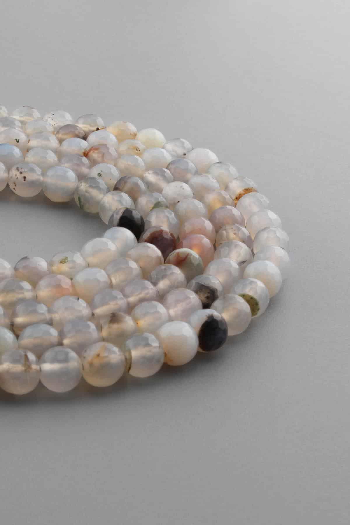 Agate Natural Stone Shiny White Globe Facet Cut 8mm String Of Beads