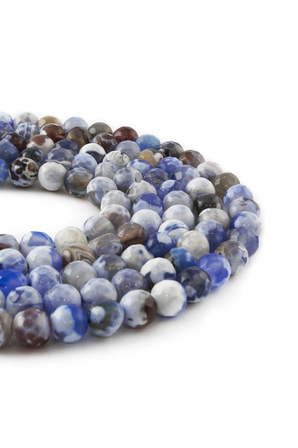 Agate Natural Stone Shiny Ice Blue Globe Facet Cut 8mm String Of Beads