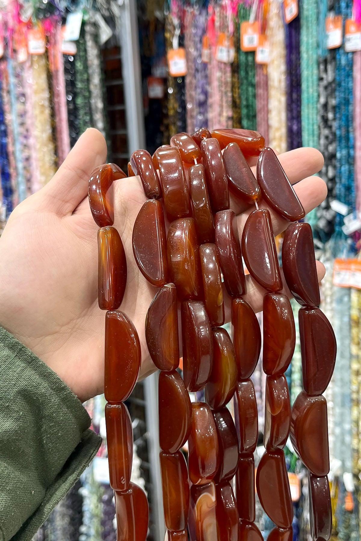 Akik Doğal Taş Parlak Kızıl Amorf Kesim 15x40mm Dizi
