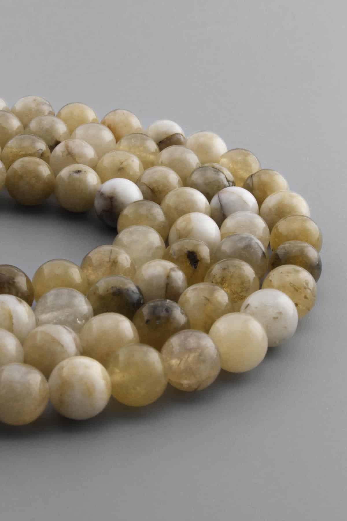 Agate Natural Stone Shiny Cream Globe Cut 10mm String Of Beads