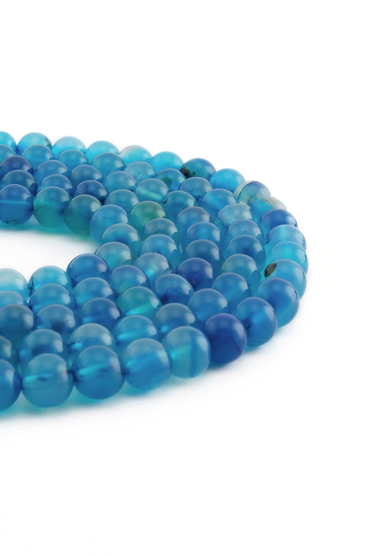Agate Natural Stone Shiny Blue Globe Cut 8mm String Of Beads