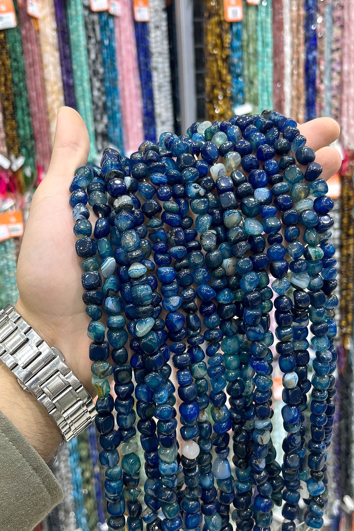Agate Natural Stone Shiny Blue Tumbler Cut 6x8mm String Of Beads