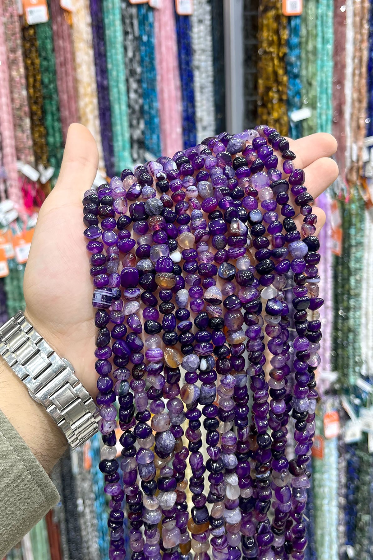 Akik Taşı Tımbıl Kesim Parlak Mor 6x8mm Doğal Taş Dizi [AB+]