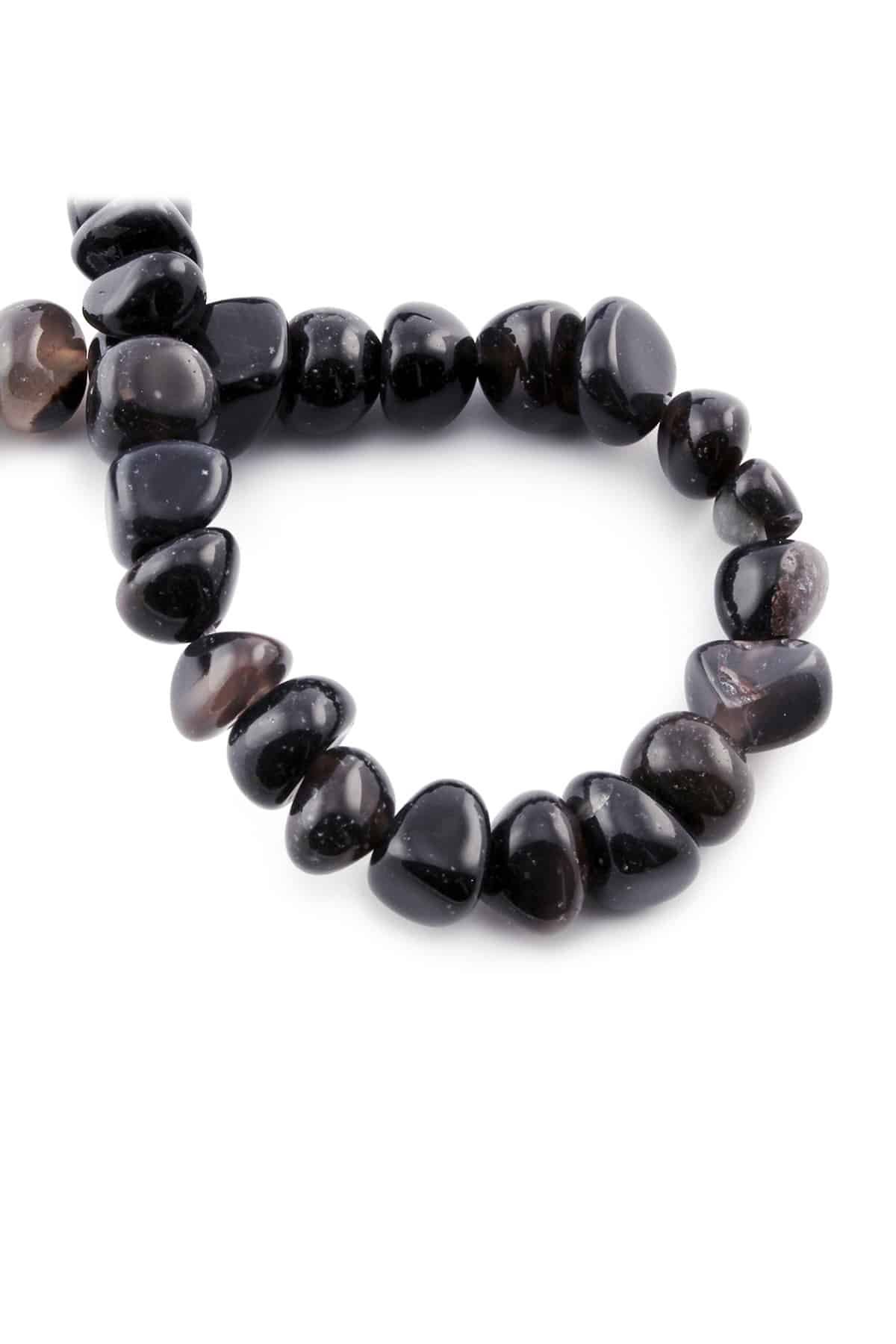 Agate Natural Stone Shiny Black Tumbler Cut 8x11mm String Of Beads