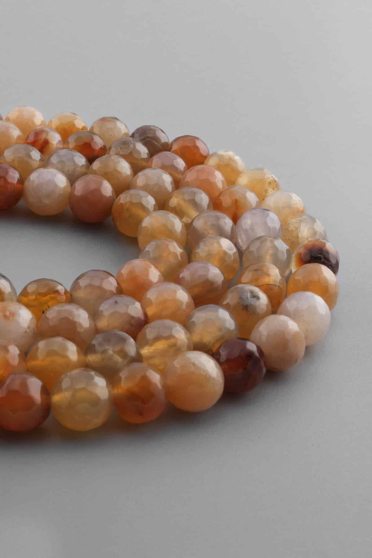 Agate Natural Stone Shiny Orange Globe Facet Cut 10mm String Of Beads