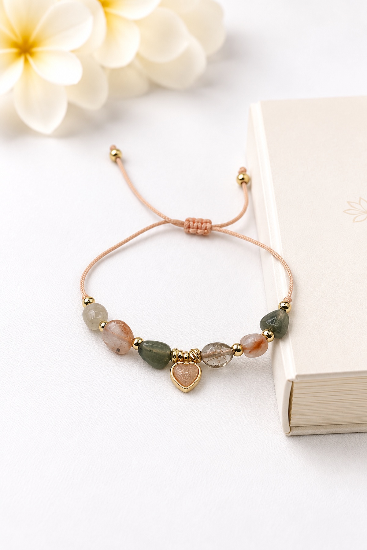 Agate Stone Tumbled Nugget Cut Mixed Heart Motif Macrame Bracelet
