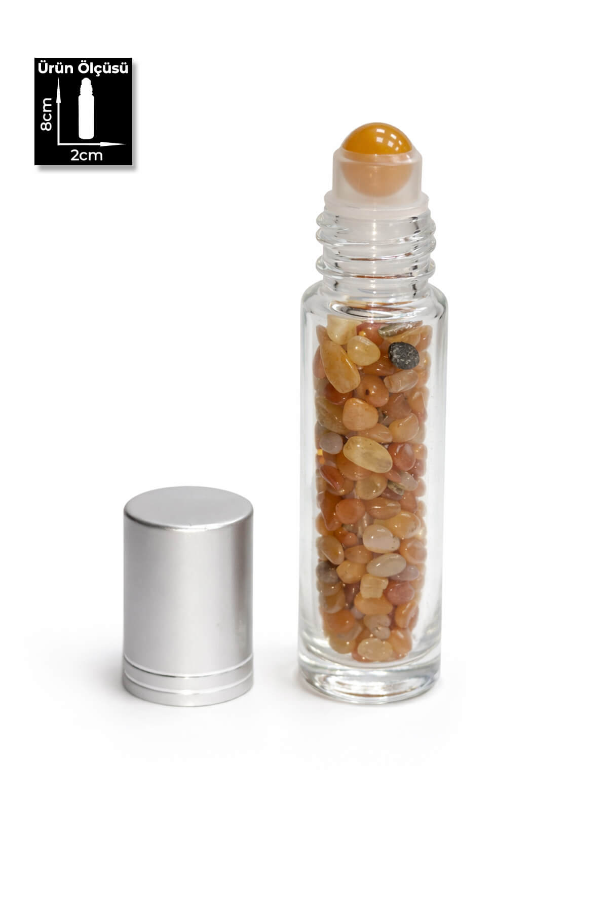 Akik Doğal Taş Turuncu Roll-On Cam Şişe 10ml