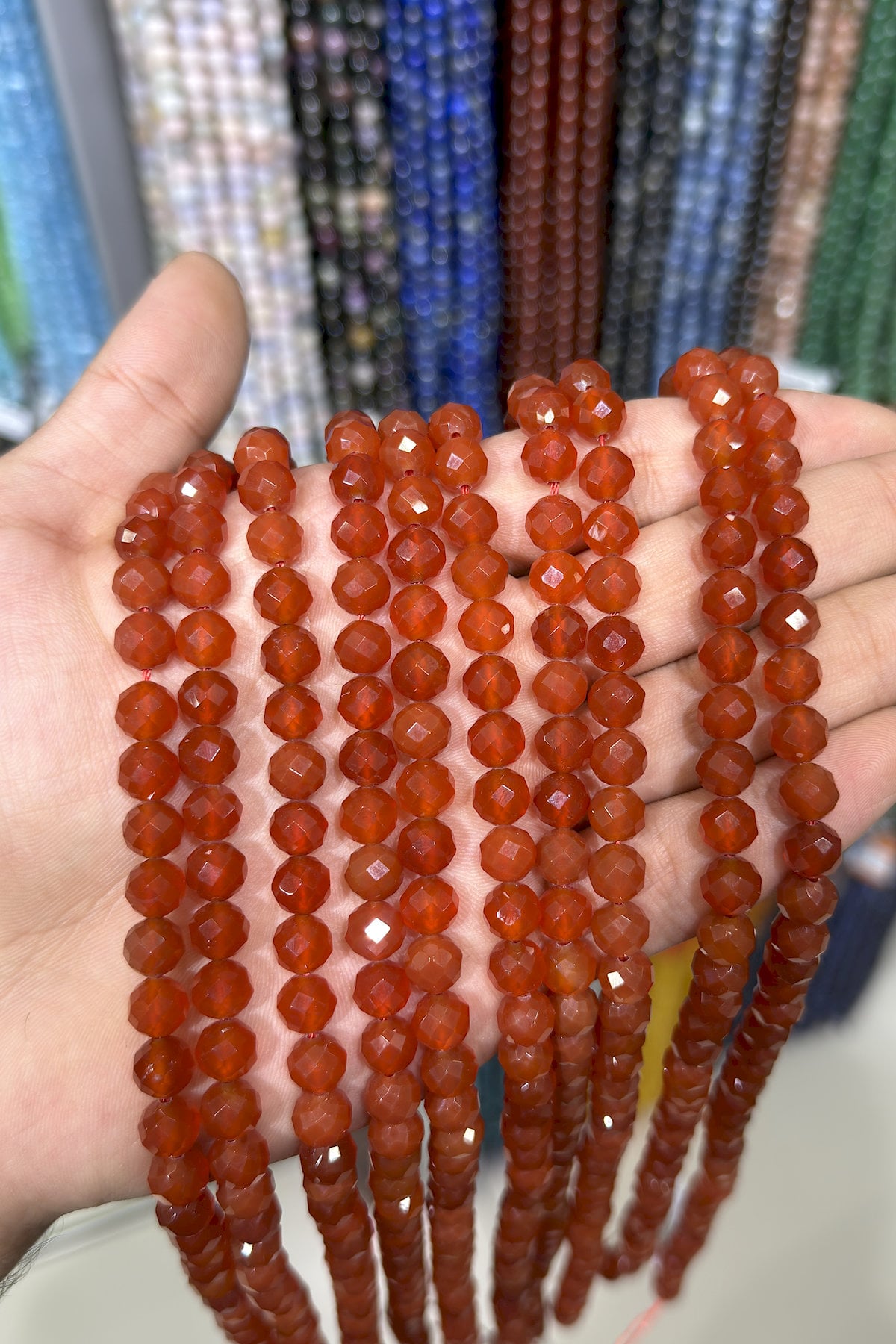 Akik Taşı Küre Faset Kesim Kırmızı 8mm Doğal Taş Dizi