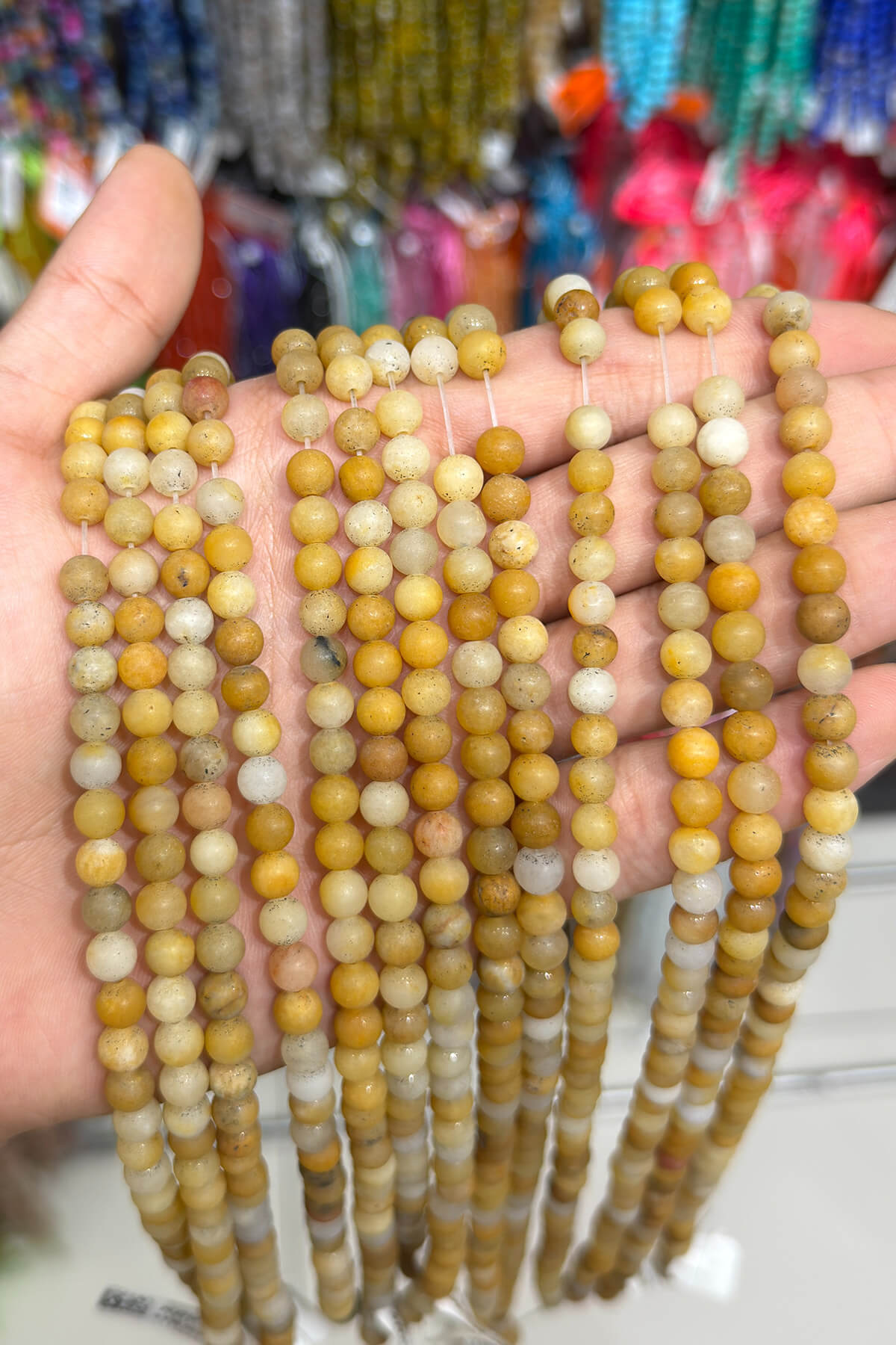 Agate Natural Stone Matte Yellow Globe Cut 6mm String Of Beads