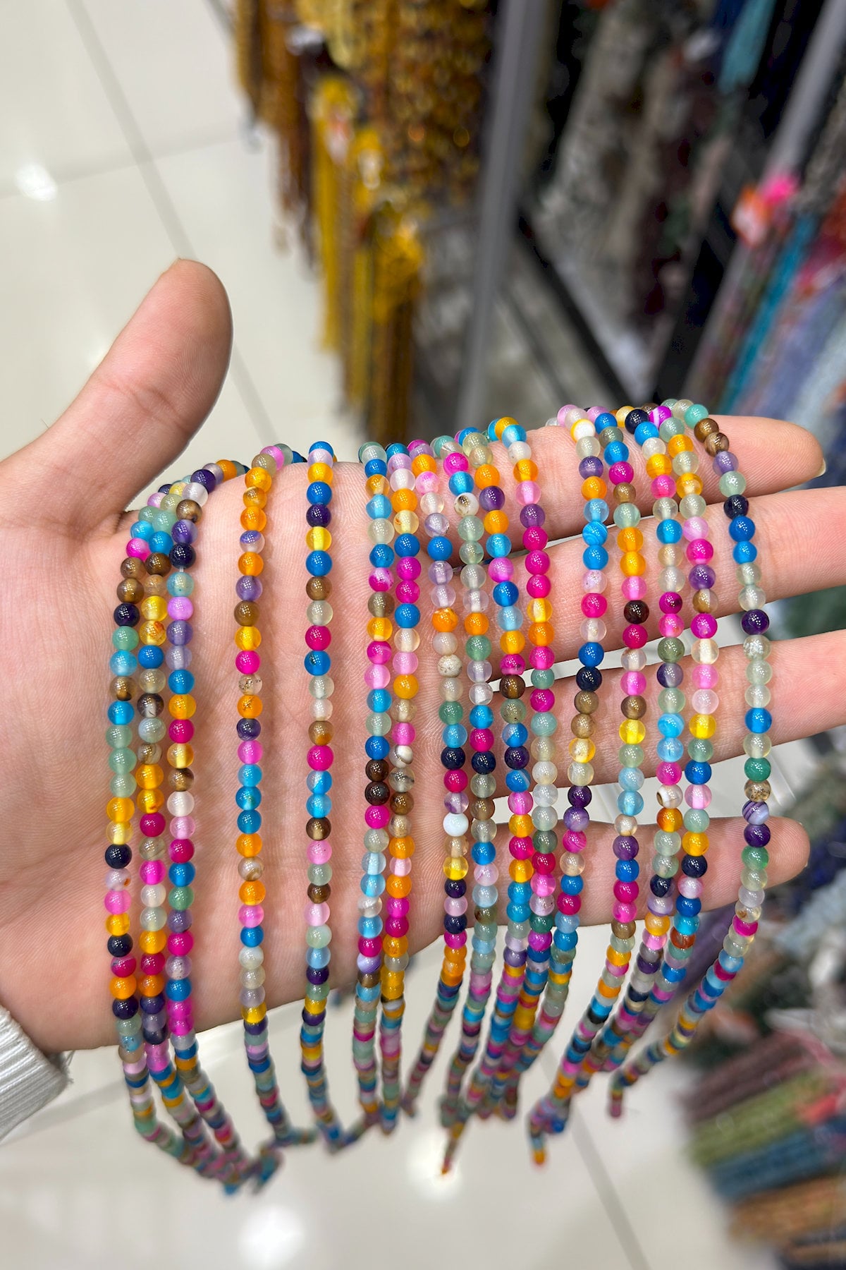Akik Taşı Küre Kesim Parlak Karışık 4mm Doğal Taş Dizi