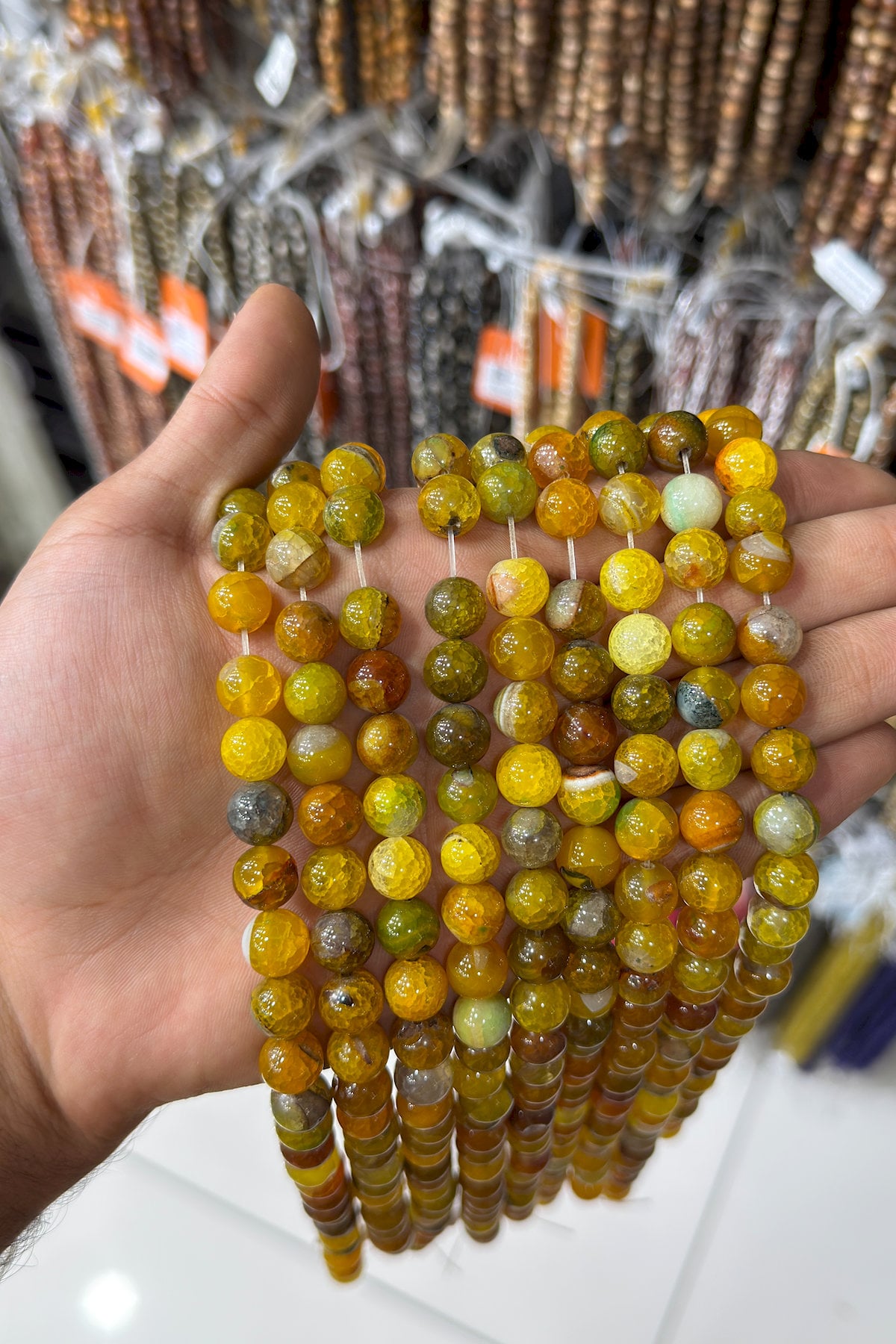 Akik Doğal Taş Parlak Koyu Sarı Küre Kesim 10mm Dizi [Aa]
